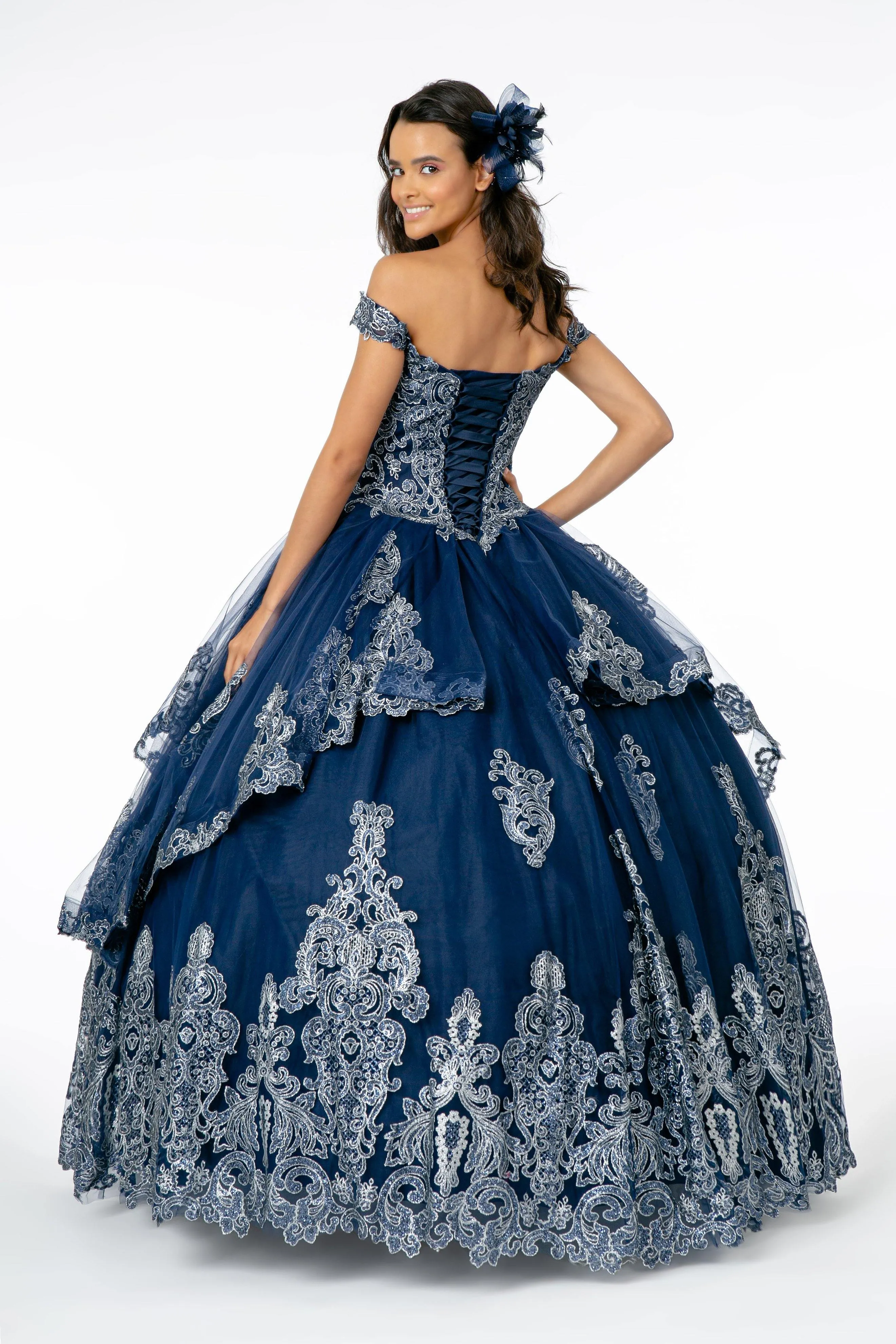 Glitter Layered Mesh Quinceanera Dress