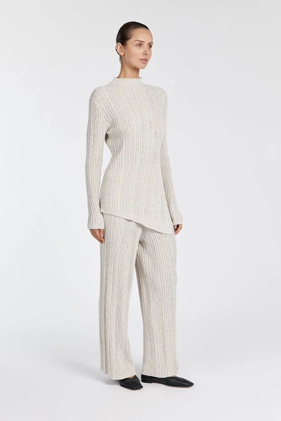 GRACE STONE ASYM LONG SLEEVE KNIT TOP