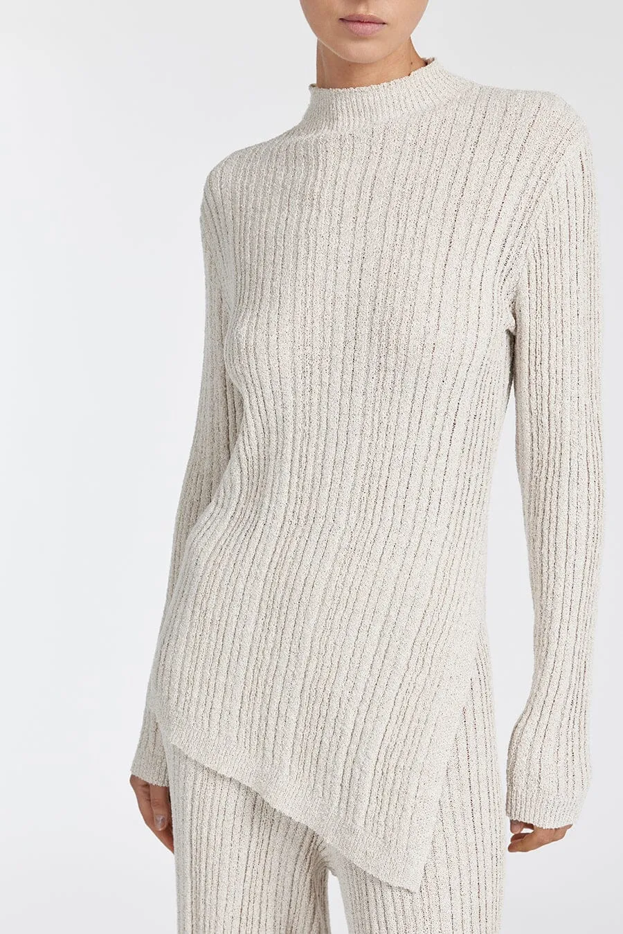 GRACE STONE ASYM LONG SLEEVE KNIT TOP
