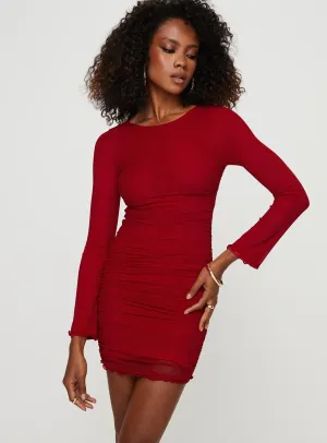 Grandy Long Sleeve Mini Dress Burgundy