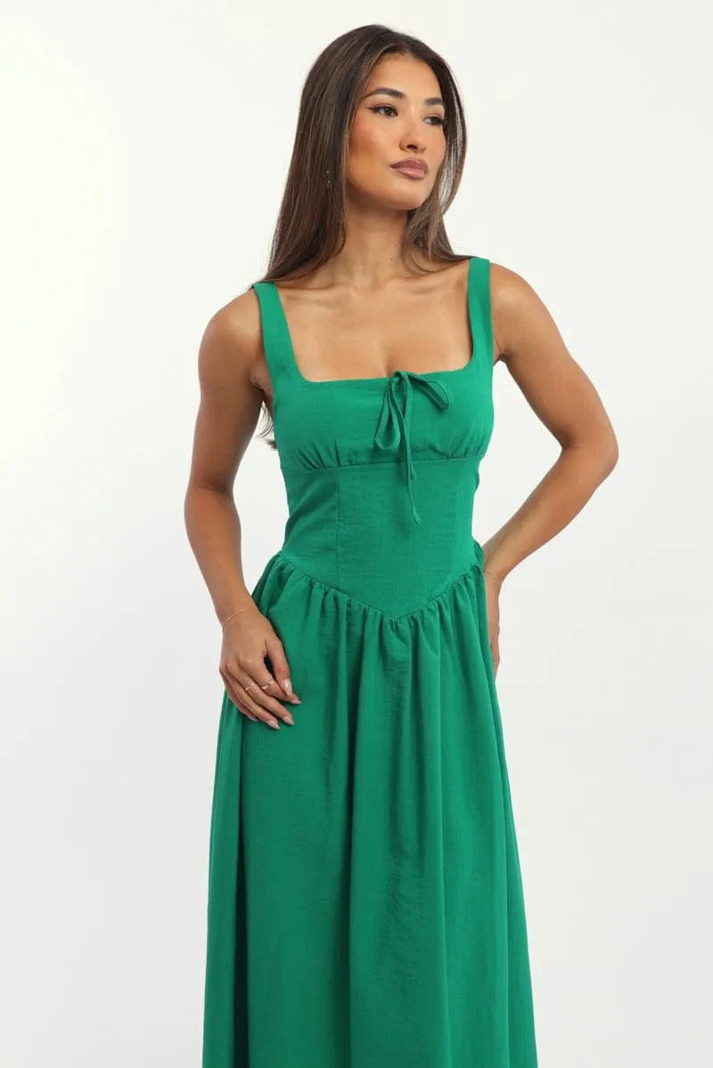 Green Midi Dress Gathered Bust