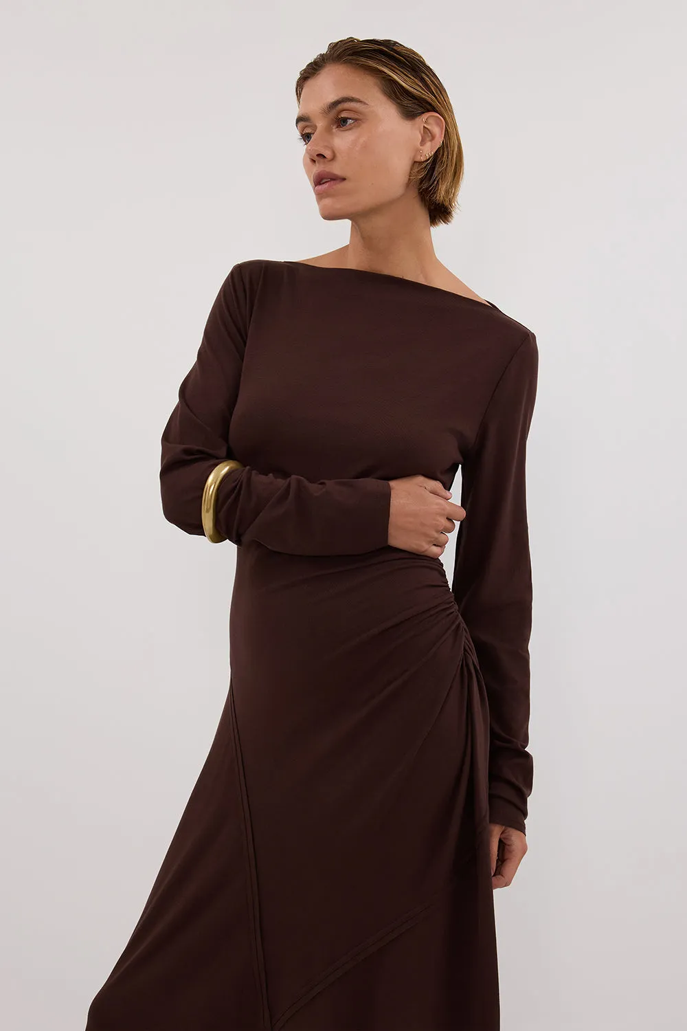 HADLEY CHOC SLEEVED KNIT MAXI DRESS