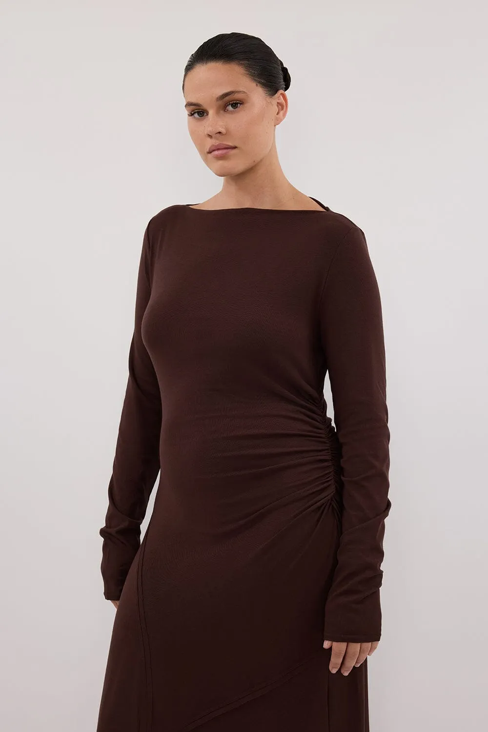 HADLEY CHOC SLEEVED KNIT MAXI DRESS