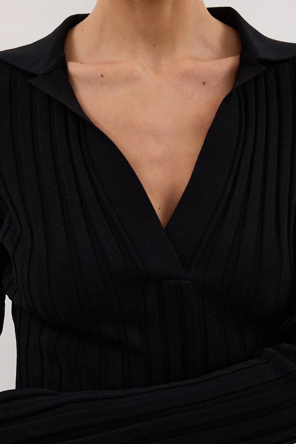 HAL BLACK POLO LONG SLEEVE KNIT TOP
