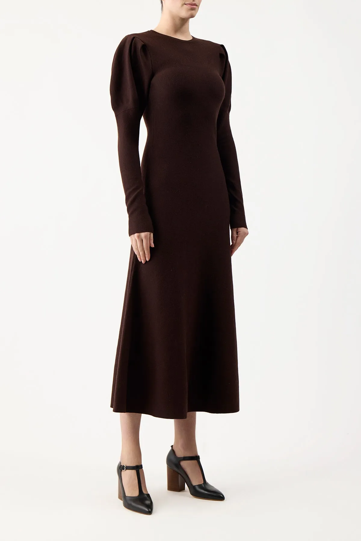 Hannah Knit Maxi Dress in Chocolate Merino Wool Cashmere