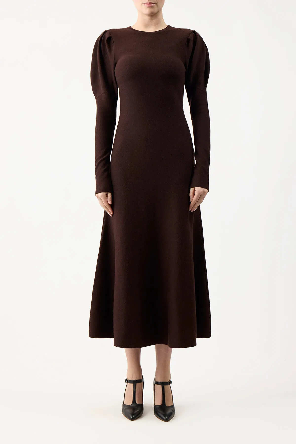 Hannah Knit Maxi Dress in Chocolate Merino Wool Cashmere