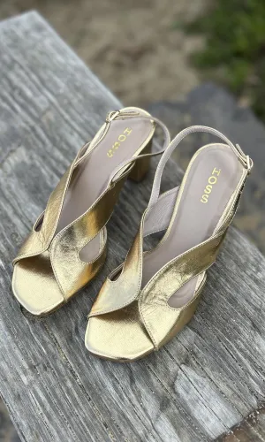 hoss Capri Block Heel - Gold Leather