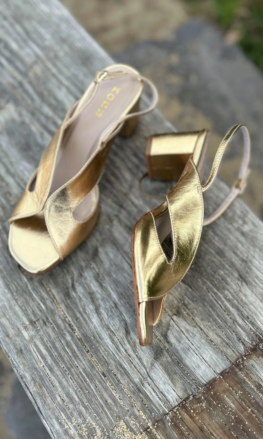 hoss Capri Block Heel - Gold Leather