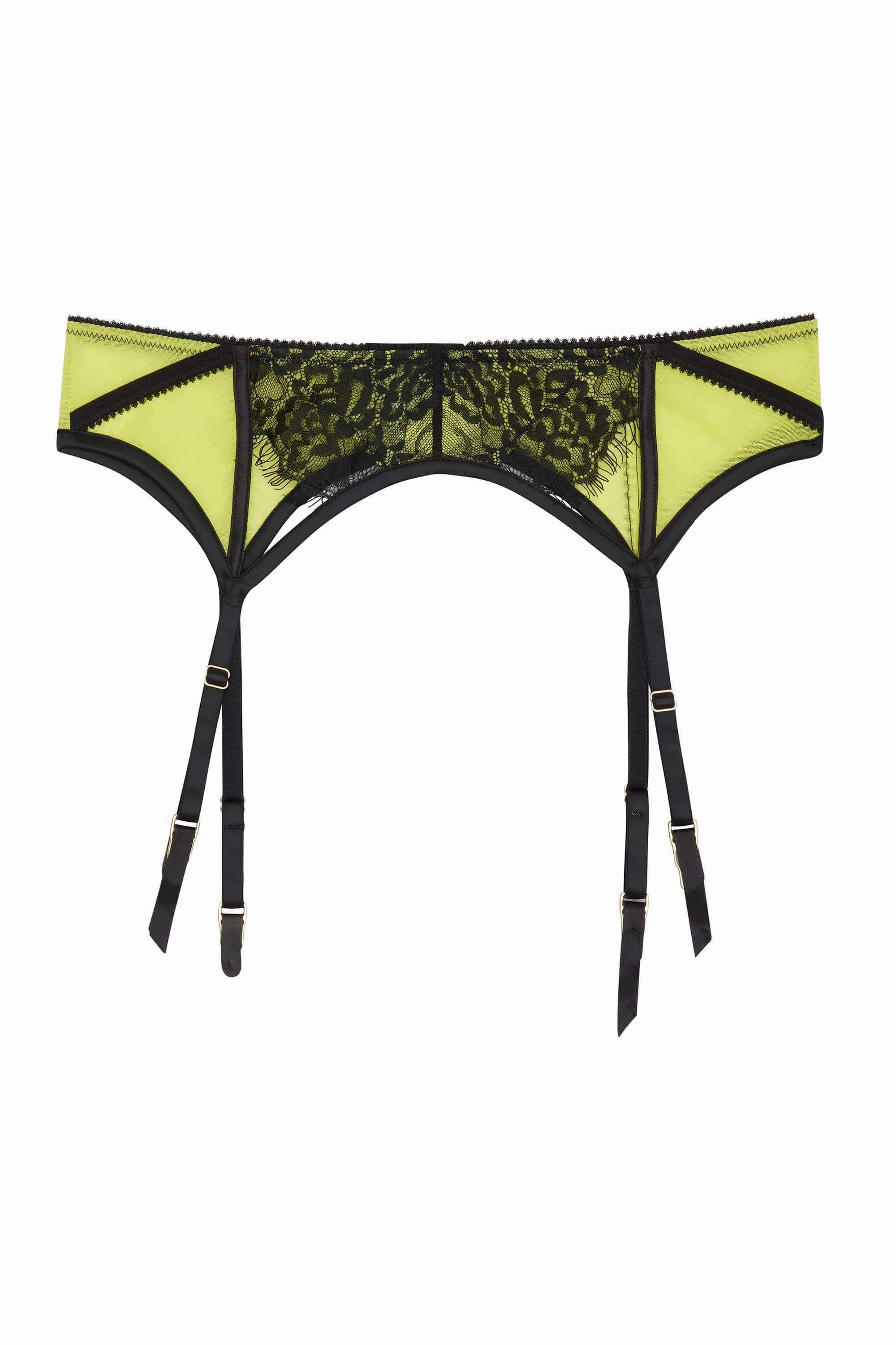 Indigo Lime Satin and Lace Picot Suspender