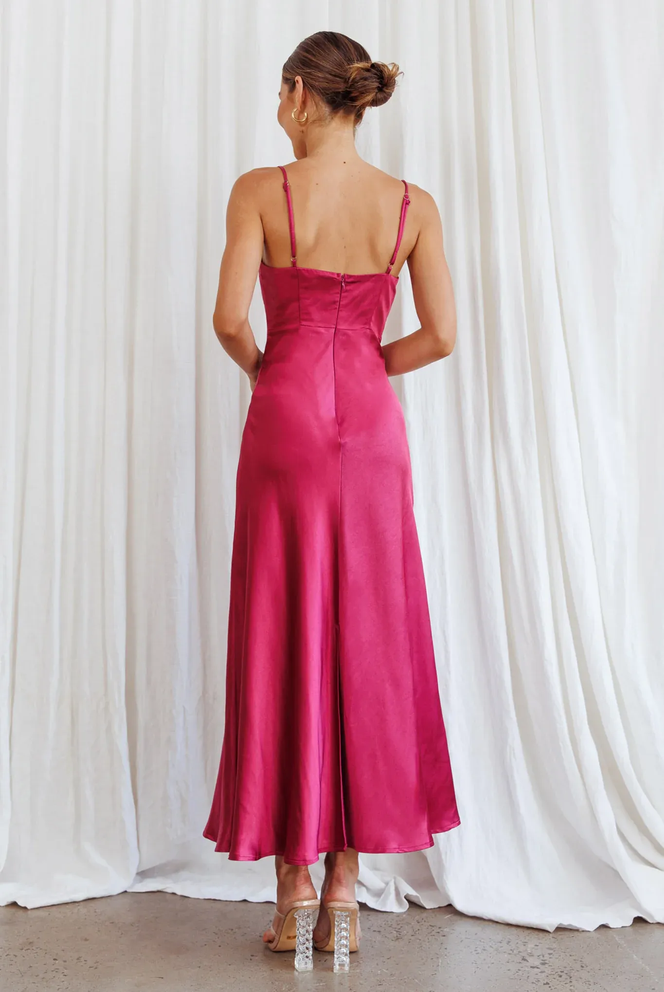 Infinity Pintuck Bust Midi Dress Fuchsia