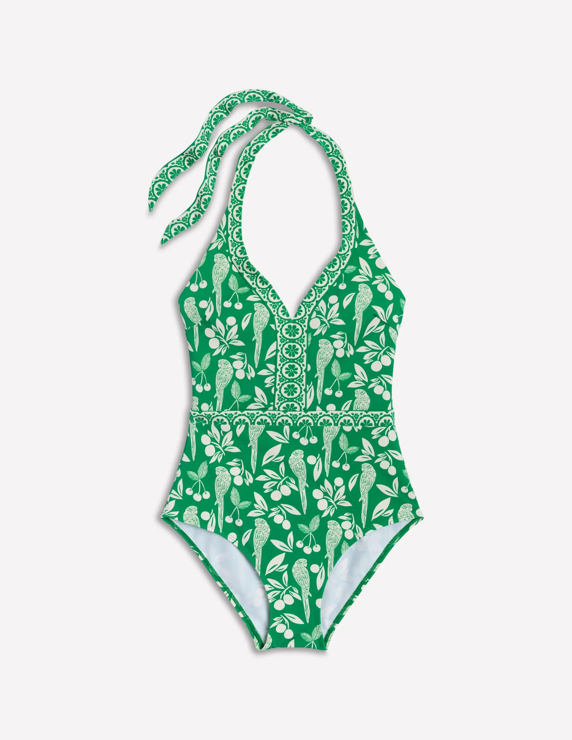 Ios V Panel Swimsuit-Rich Emerald. Ornate Tropics