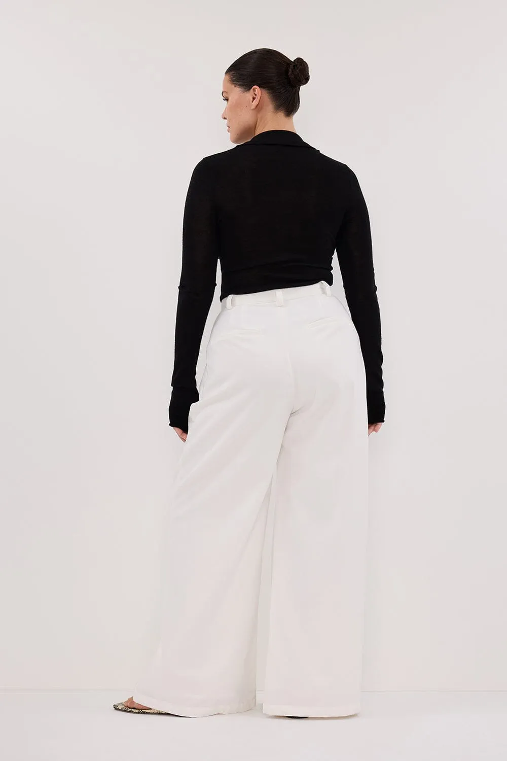 JANE BLACK MERINO POLO KNIT TOP