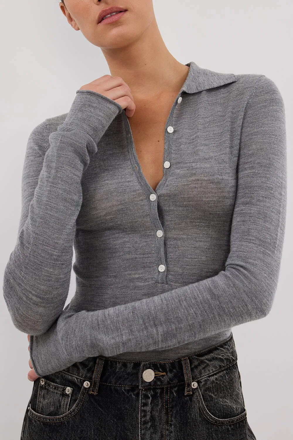 JANE SILVER MARLE MERINO POLO TOP