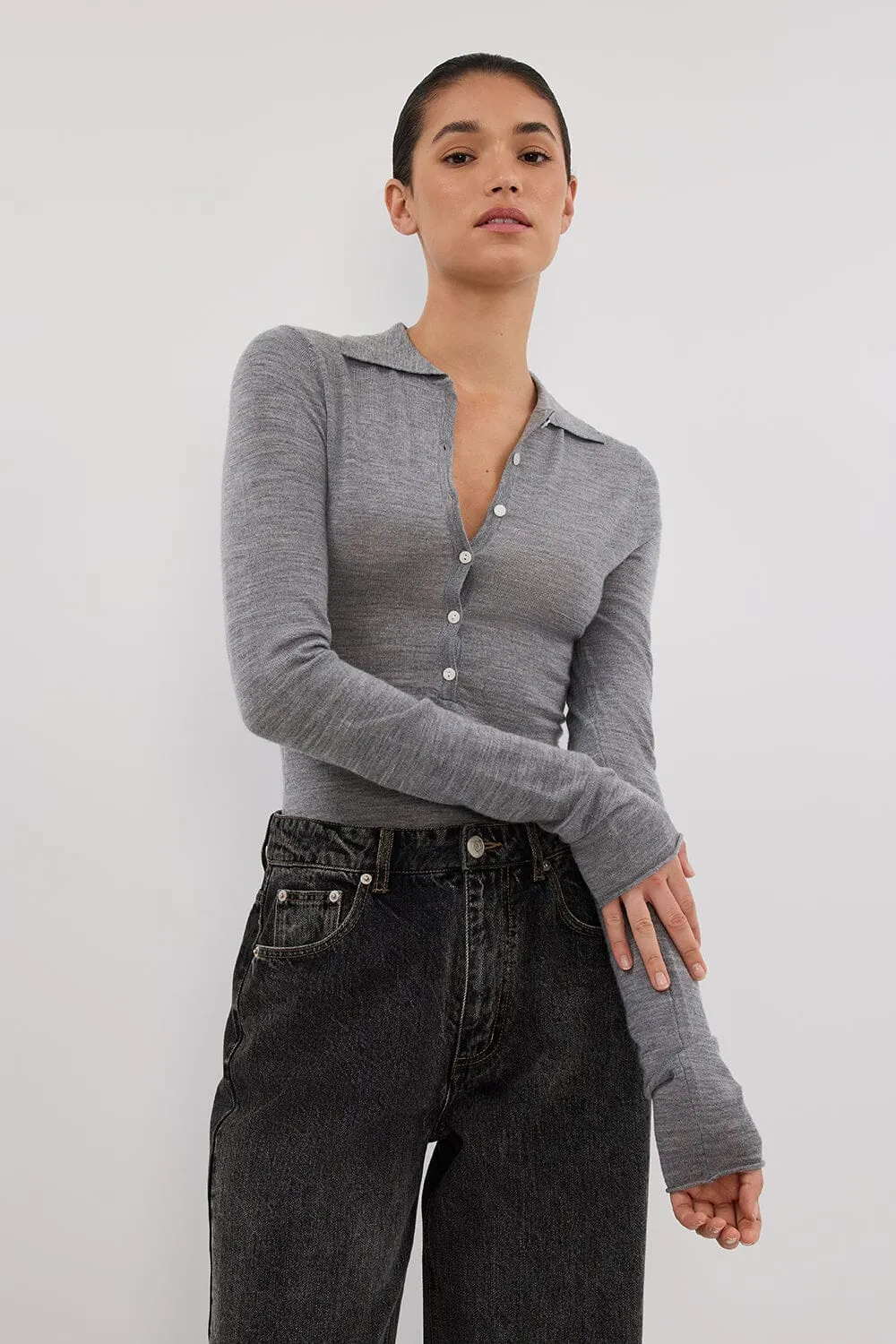 JANE SILVER MARLE MERINO POLO TOP