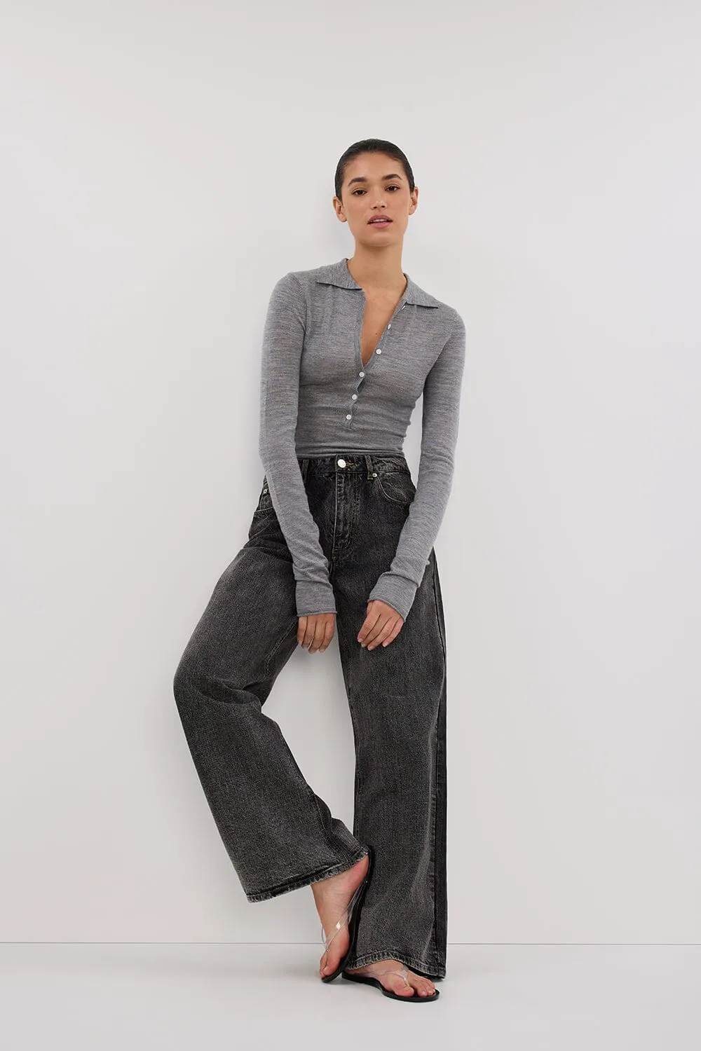 JANE SILVER MARLE MERINO POLO TOP