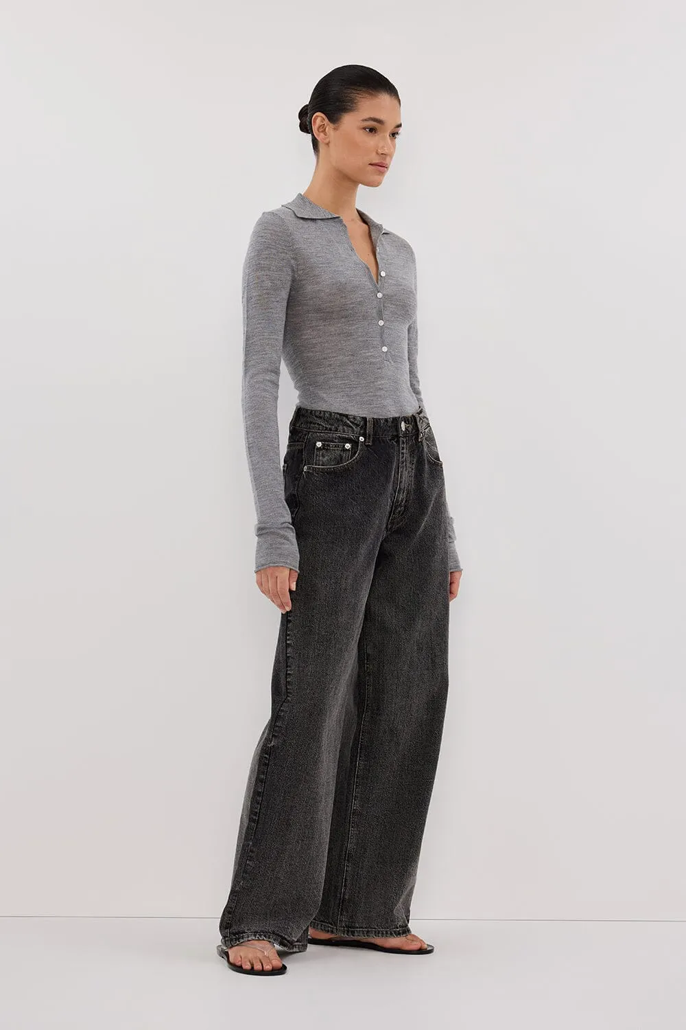 JANE SILVER MARLE MERINO POLO TOP