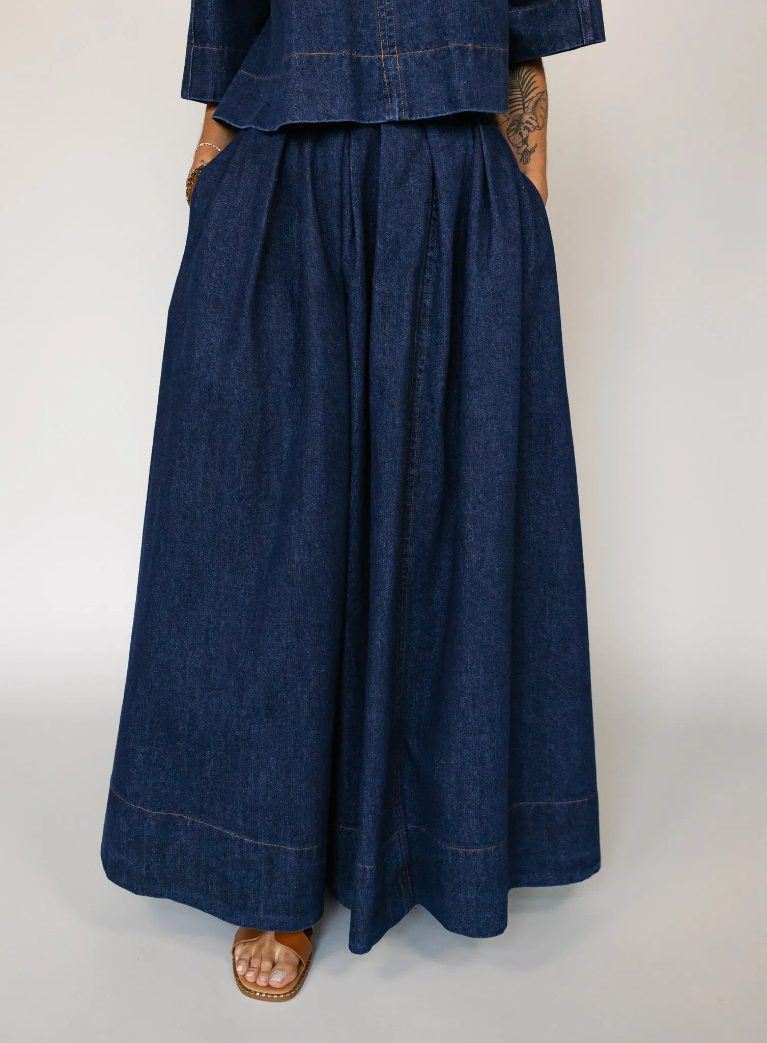 Jeannie Denim Flare Maxi Skirt - Final Sale
