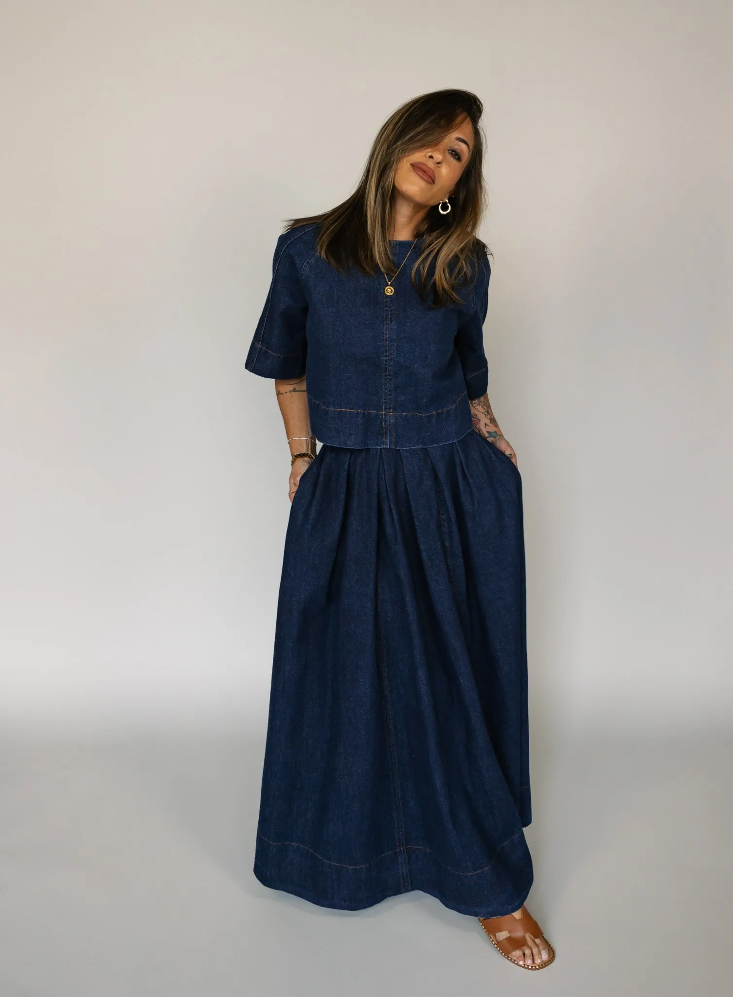 Jeannie Denim Flare Maxi Skirt - Final Sale