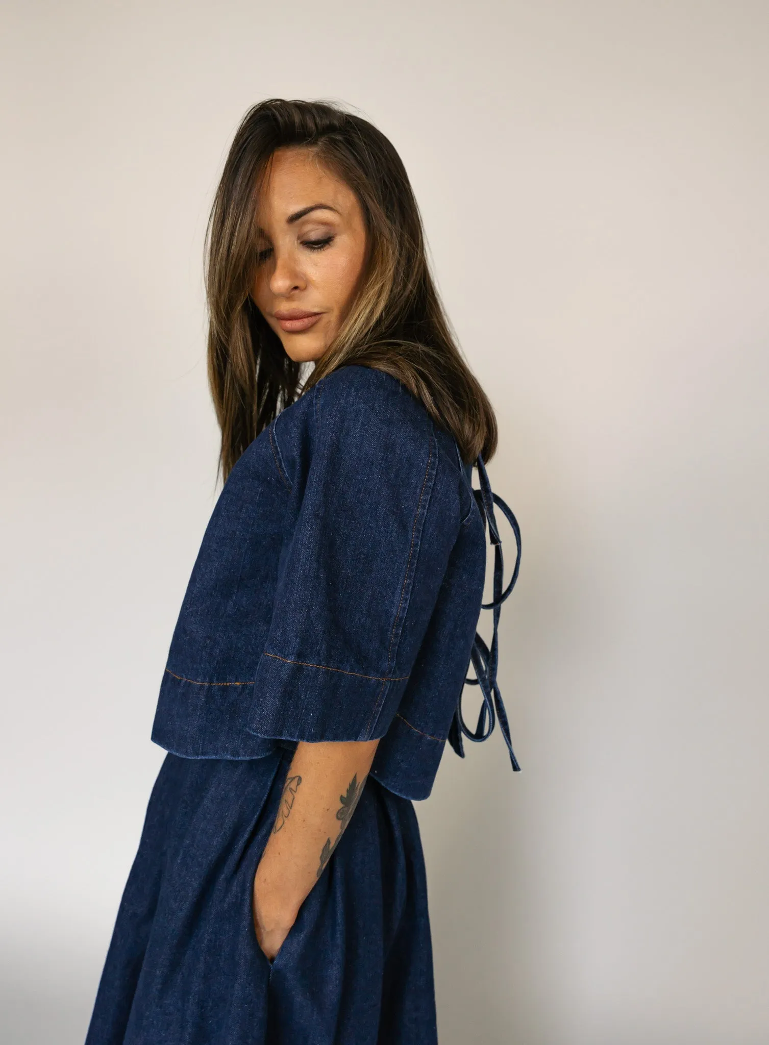 Jeannie Denim Tie Back Top - Final Sale