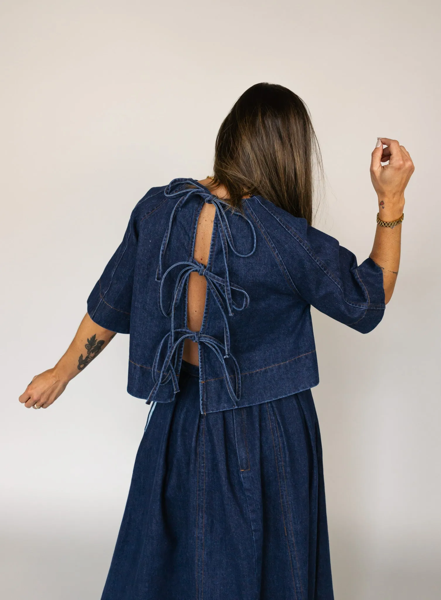 Jeannie Denim Tie Back Top - Final Sale