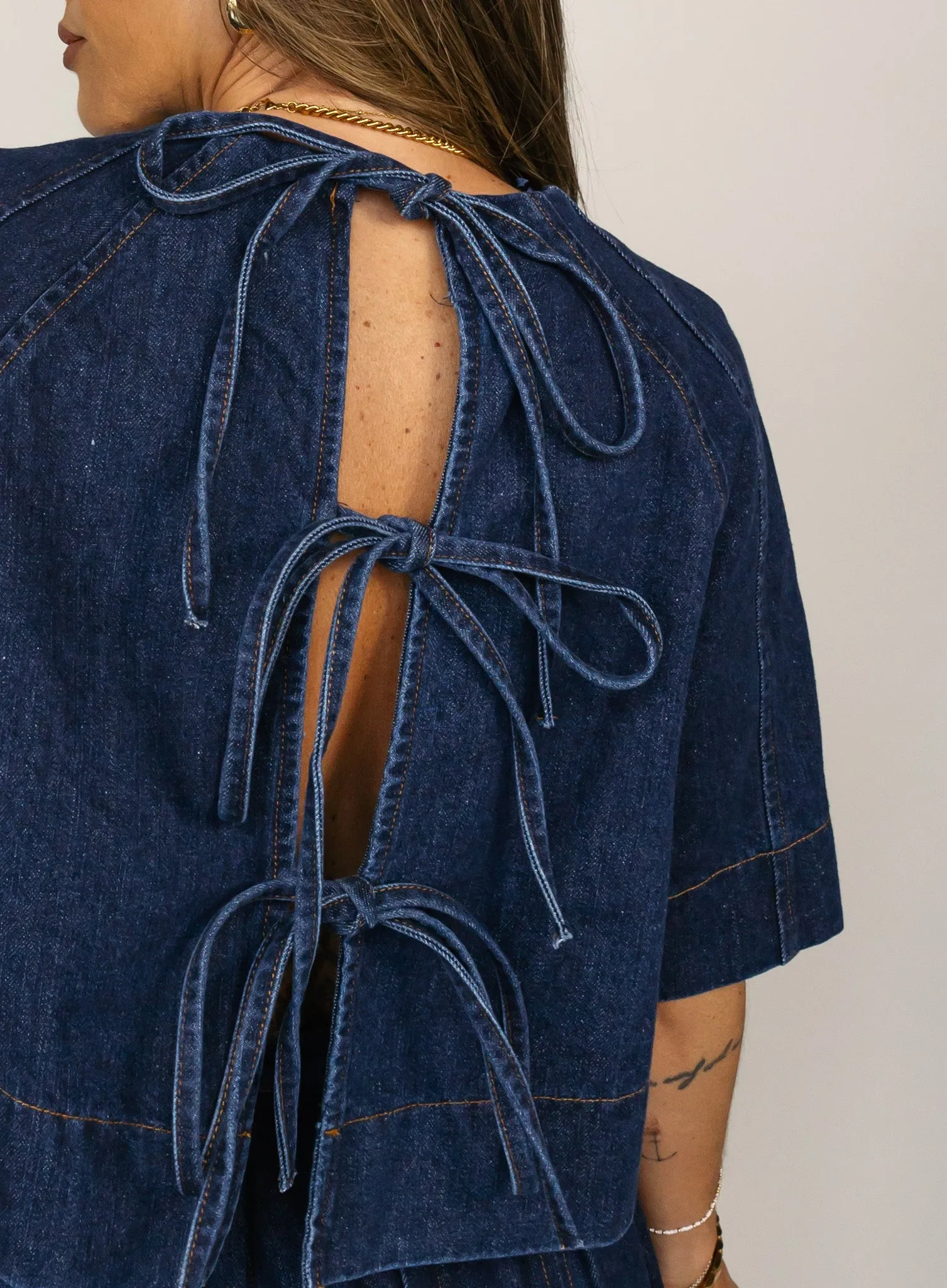 Jeannie Denim Tie Back Top - Final Sale