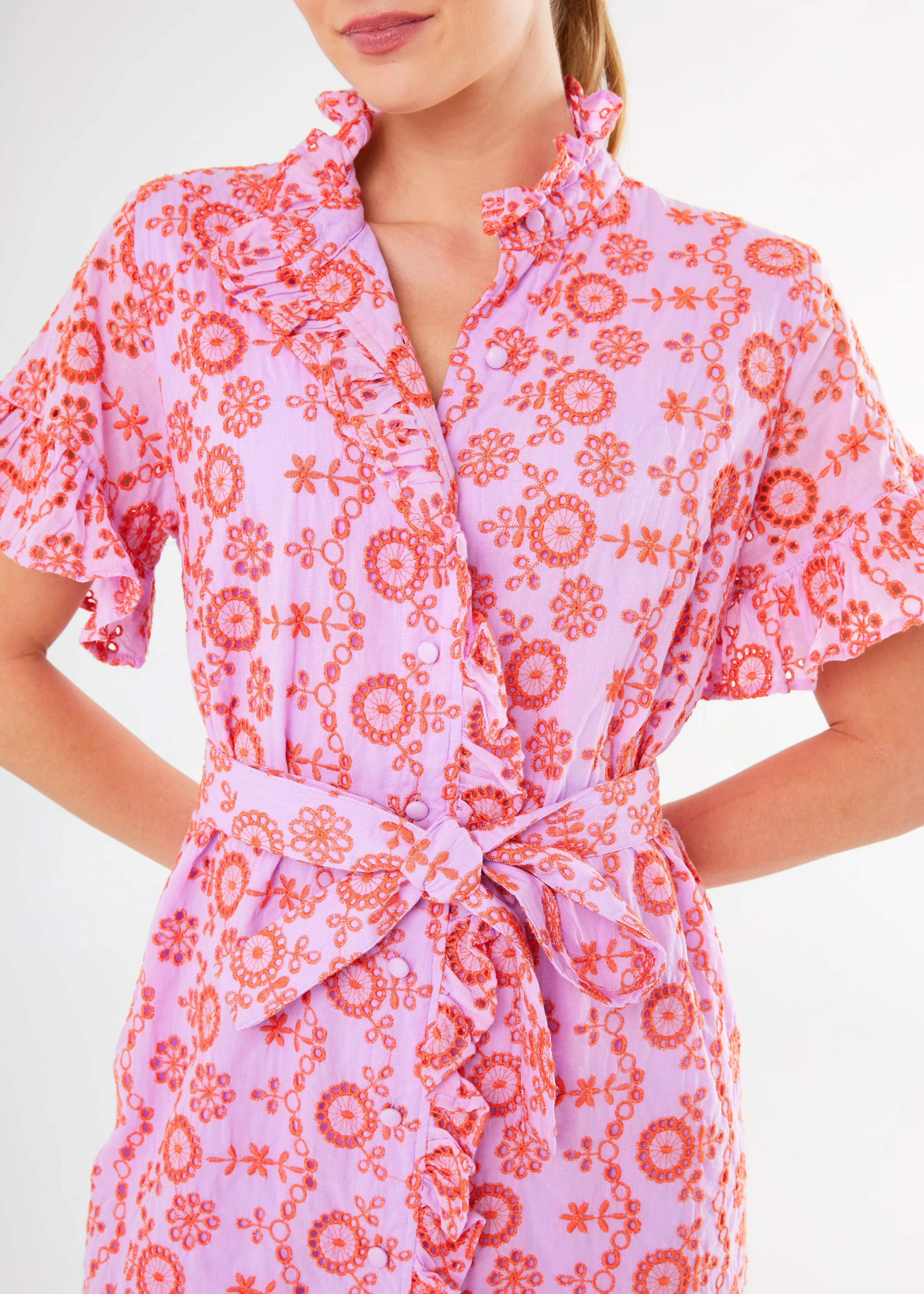 Katie Dress Lavender Coral Eyelet