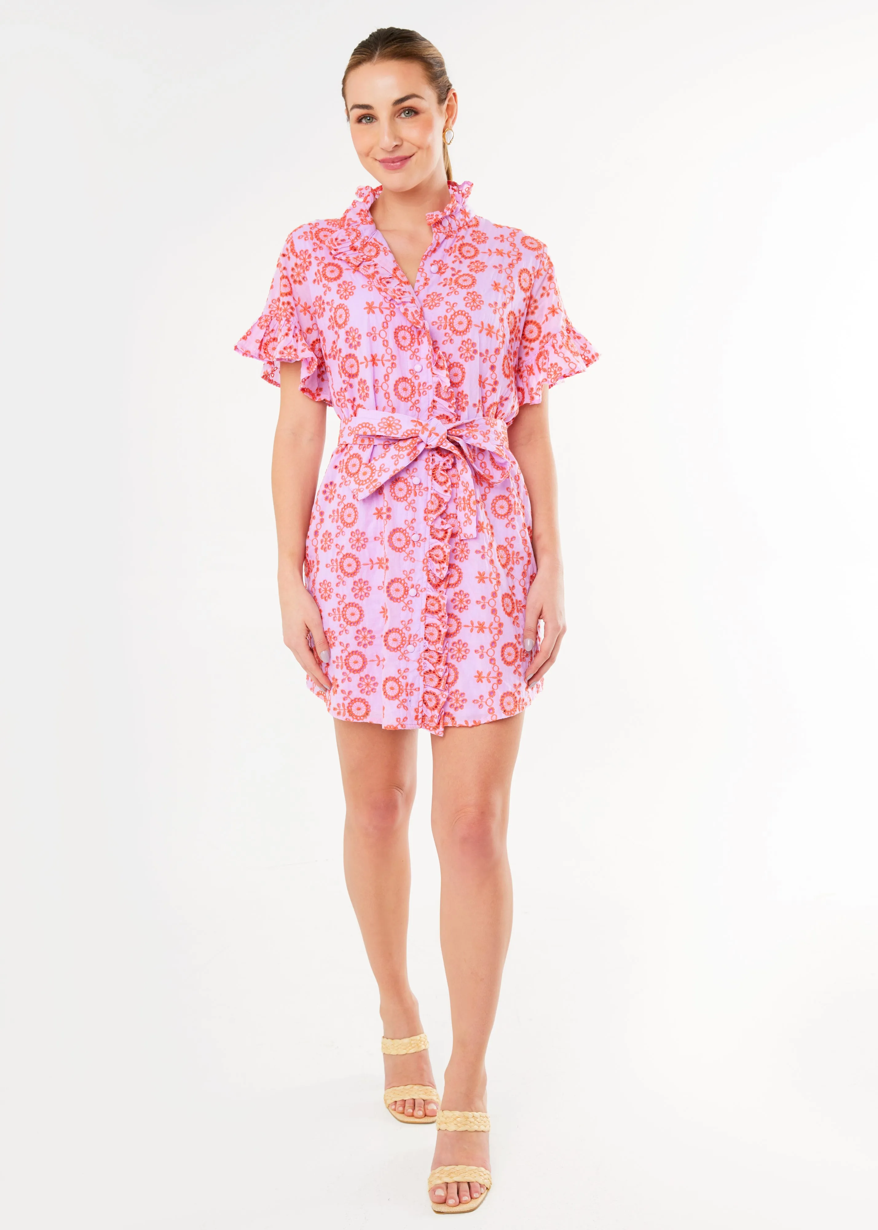 Katie Dress Lavender Coral Eyelet