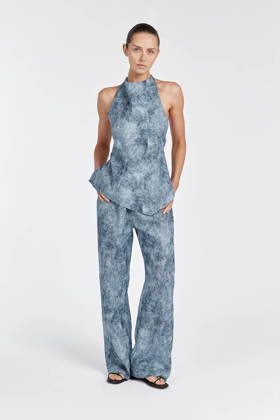 LEON ASYM LINEN HALTER TOP