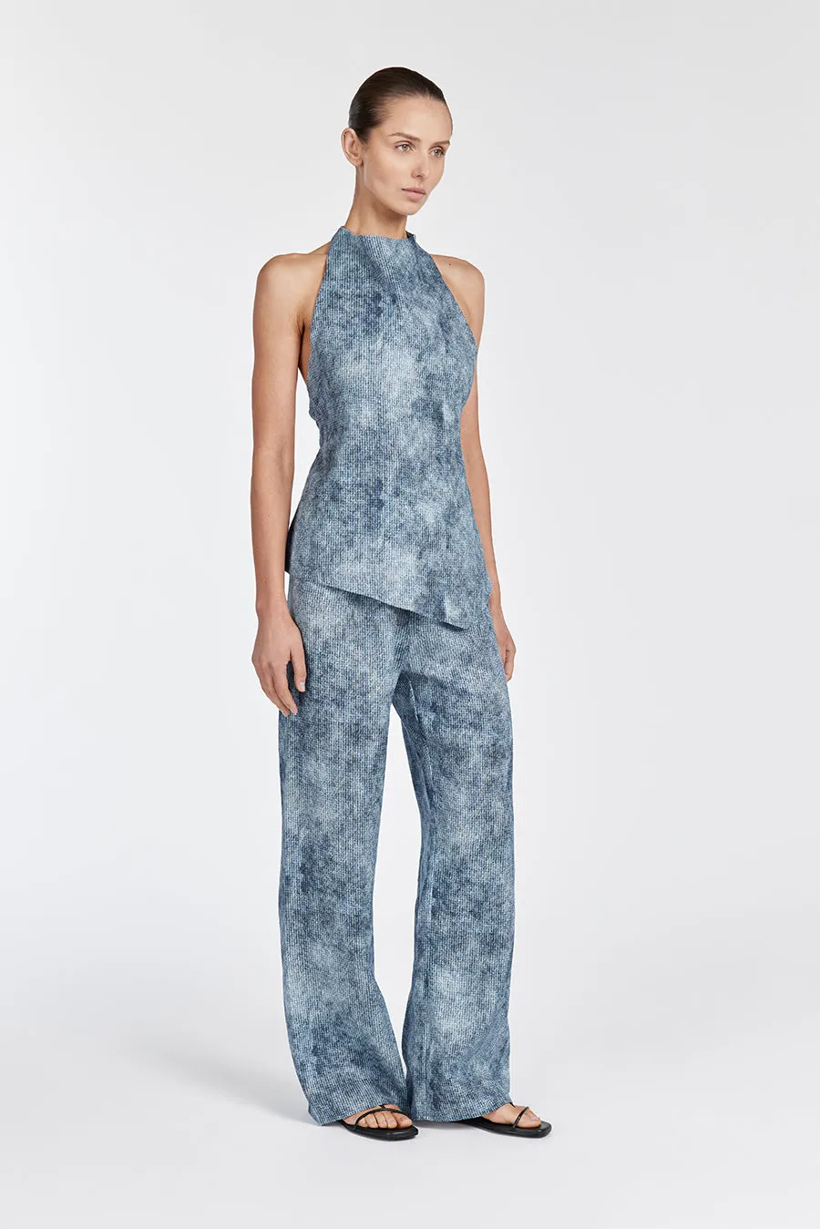 LEON ASYM LINEN HALTER TOP