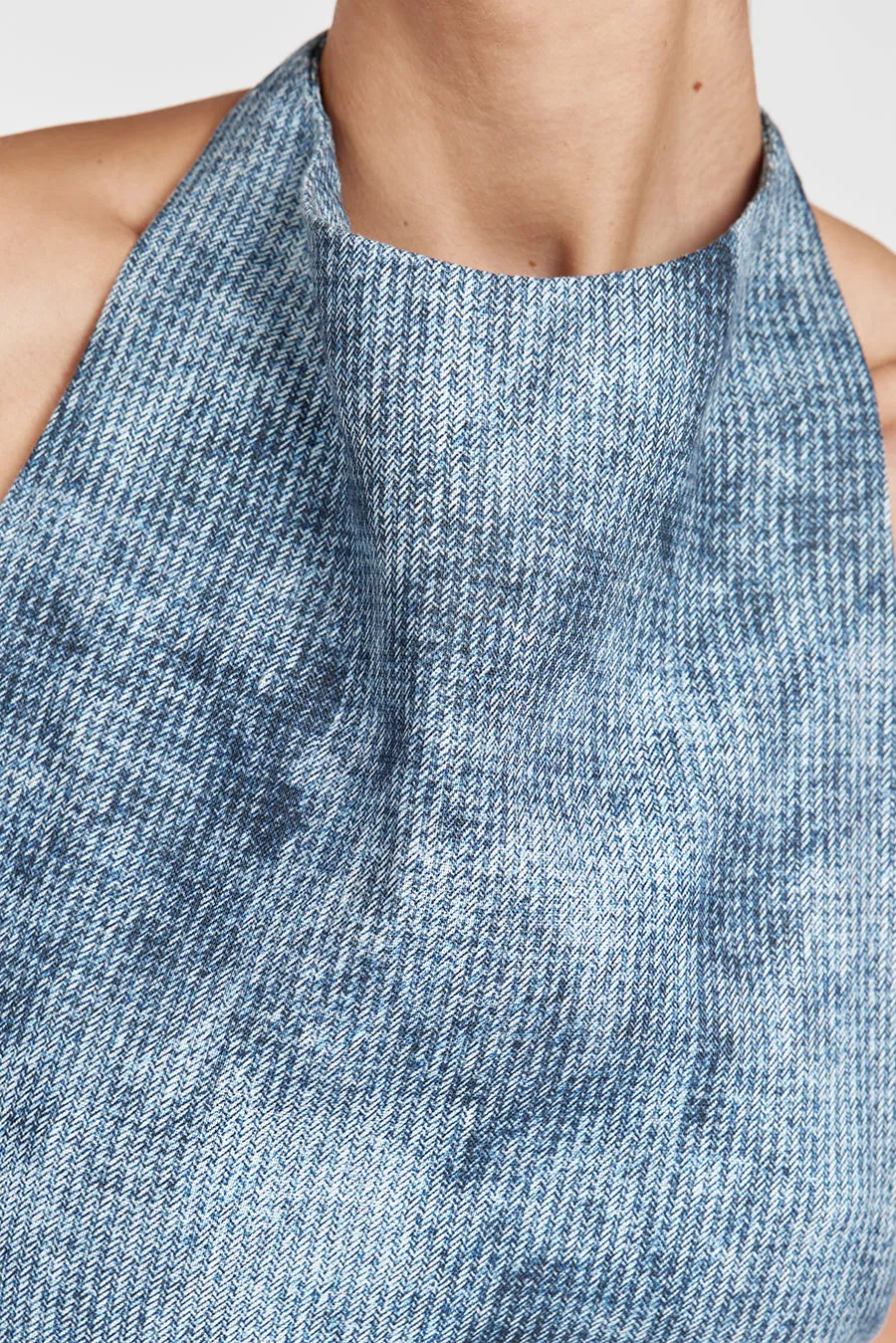 LEON ASYM LINEN HALTER TOP
