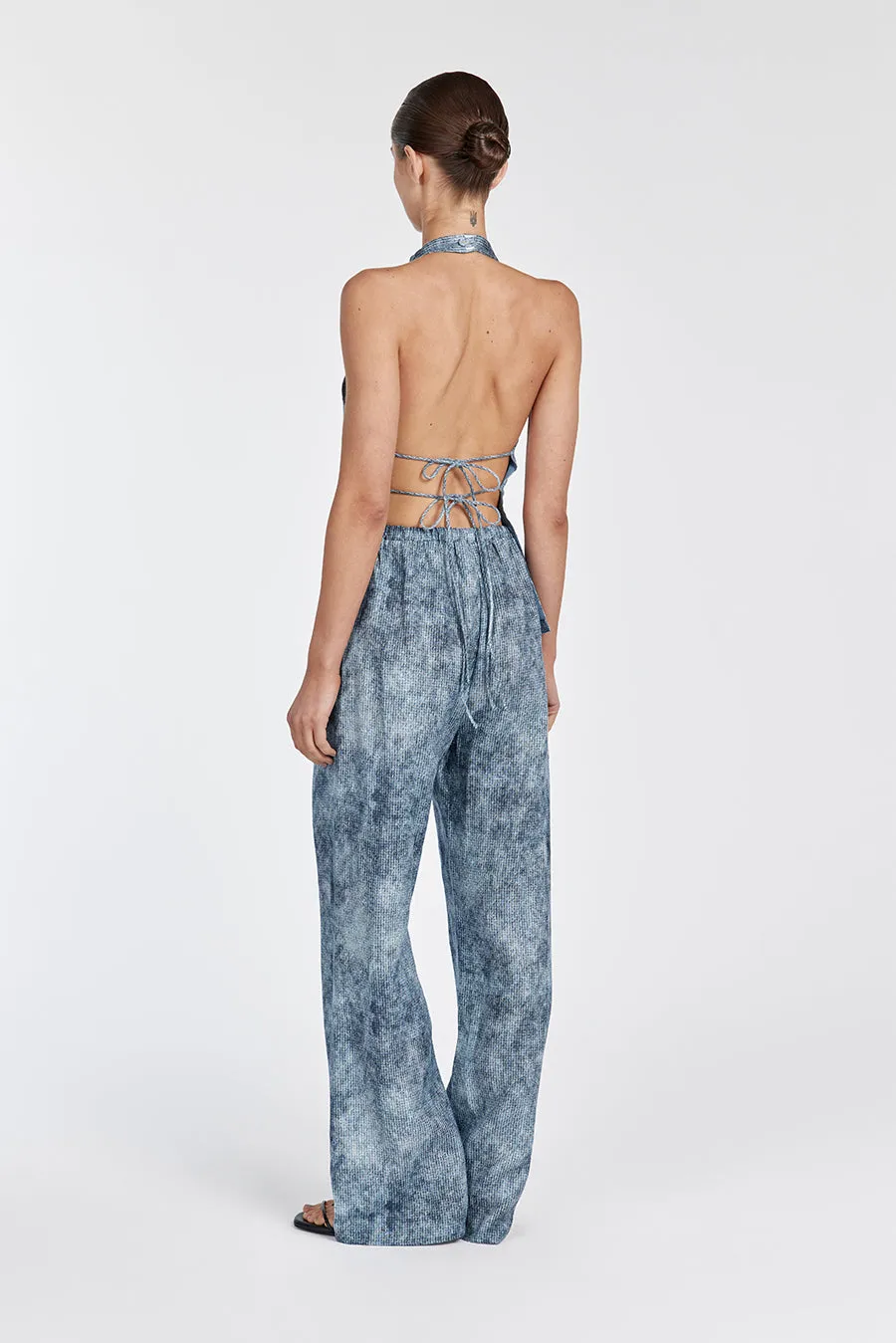 LEON ASYM LINEN HALTER TOP