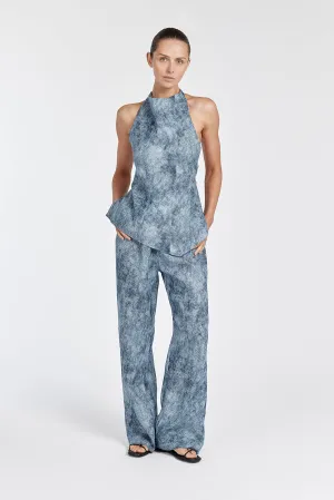 LEON ASYM LINEN HALTER TOP