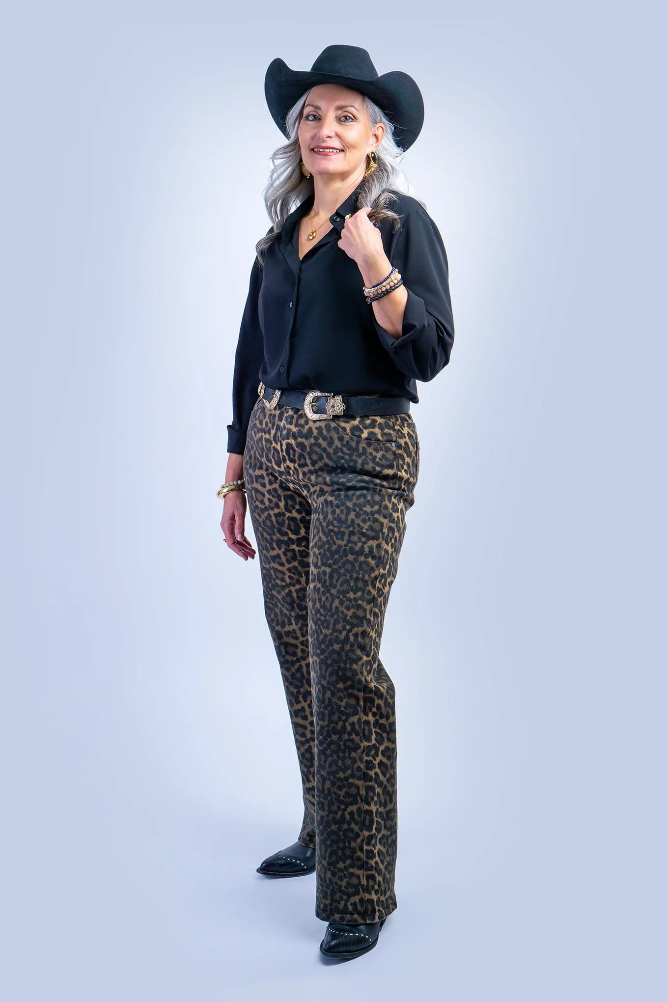 Leopard Denim Straight Pant