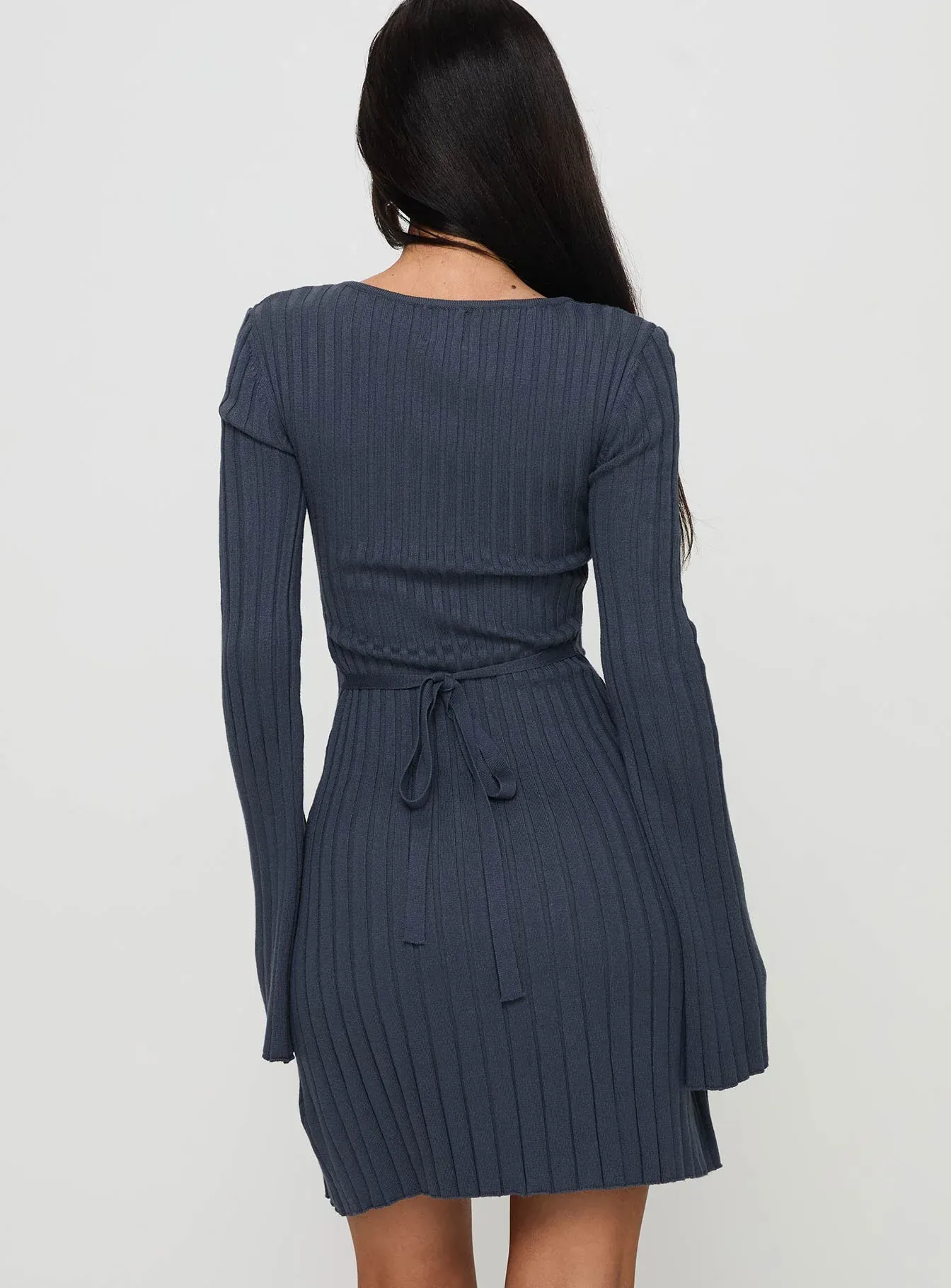 Liberte Ribbed Long Sleeve Mini Dress Charcoal