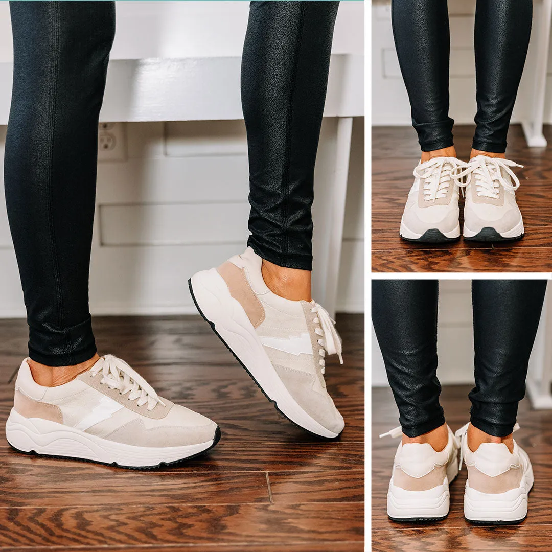 Lightning Strikes Beige Brown Platform Sneakers