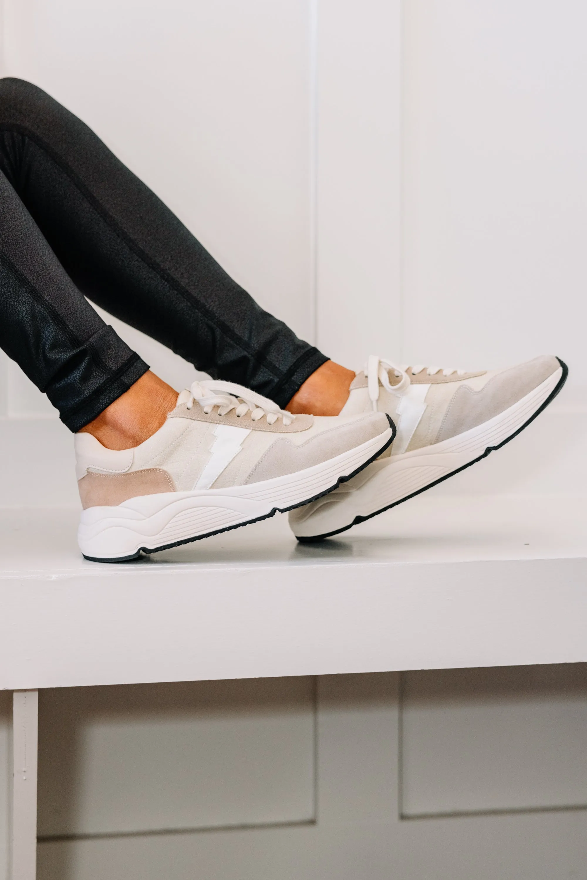 Lightning Strikes Beige Brown Platform Sneakers