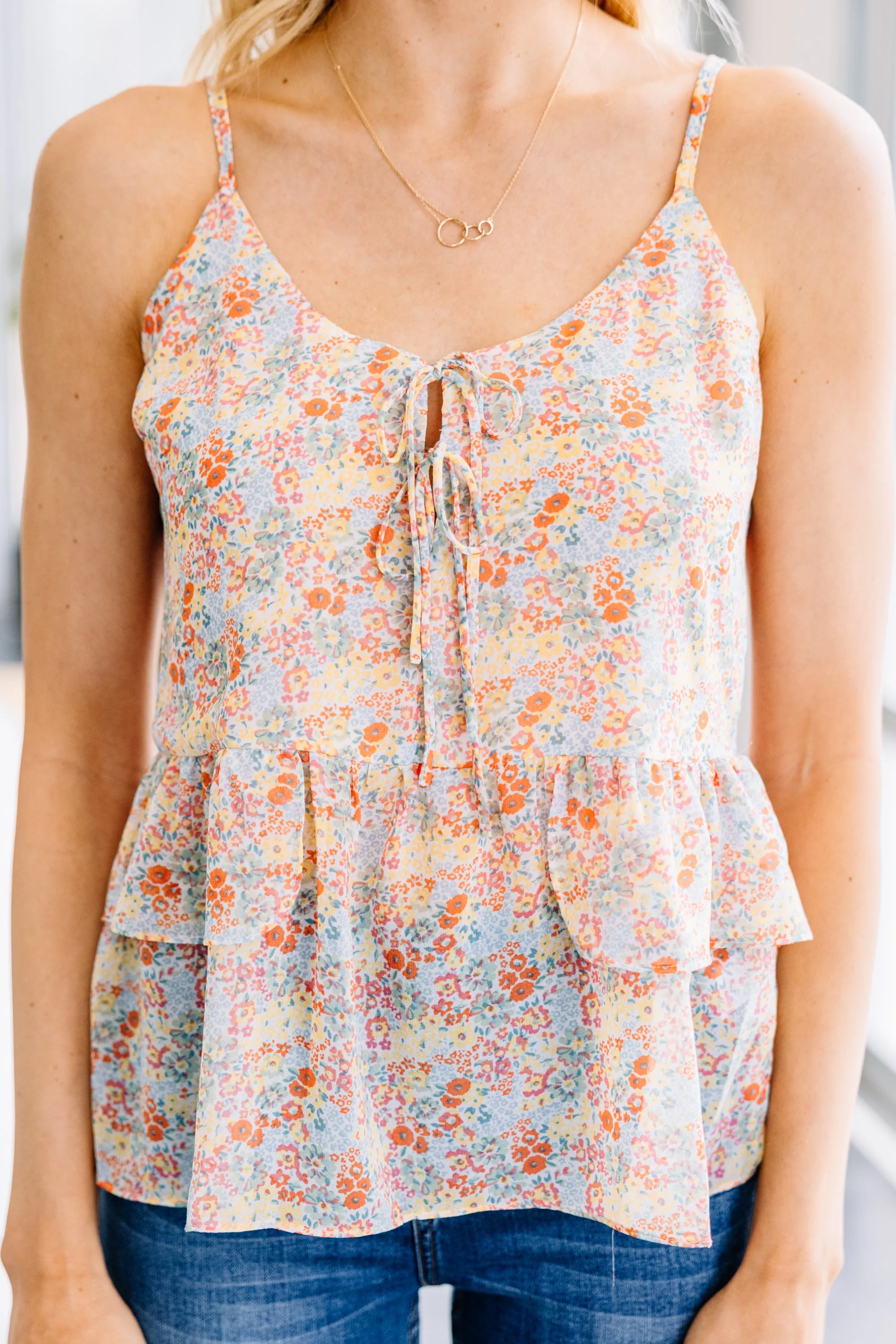 Like What You See Peach Pink Ditsy Floral Tank