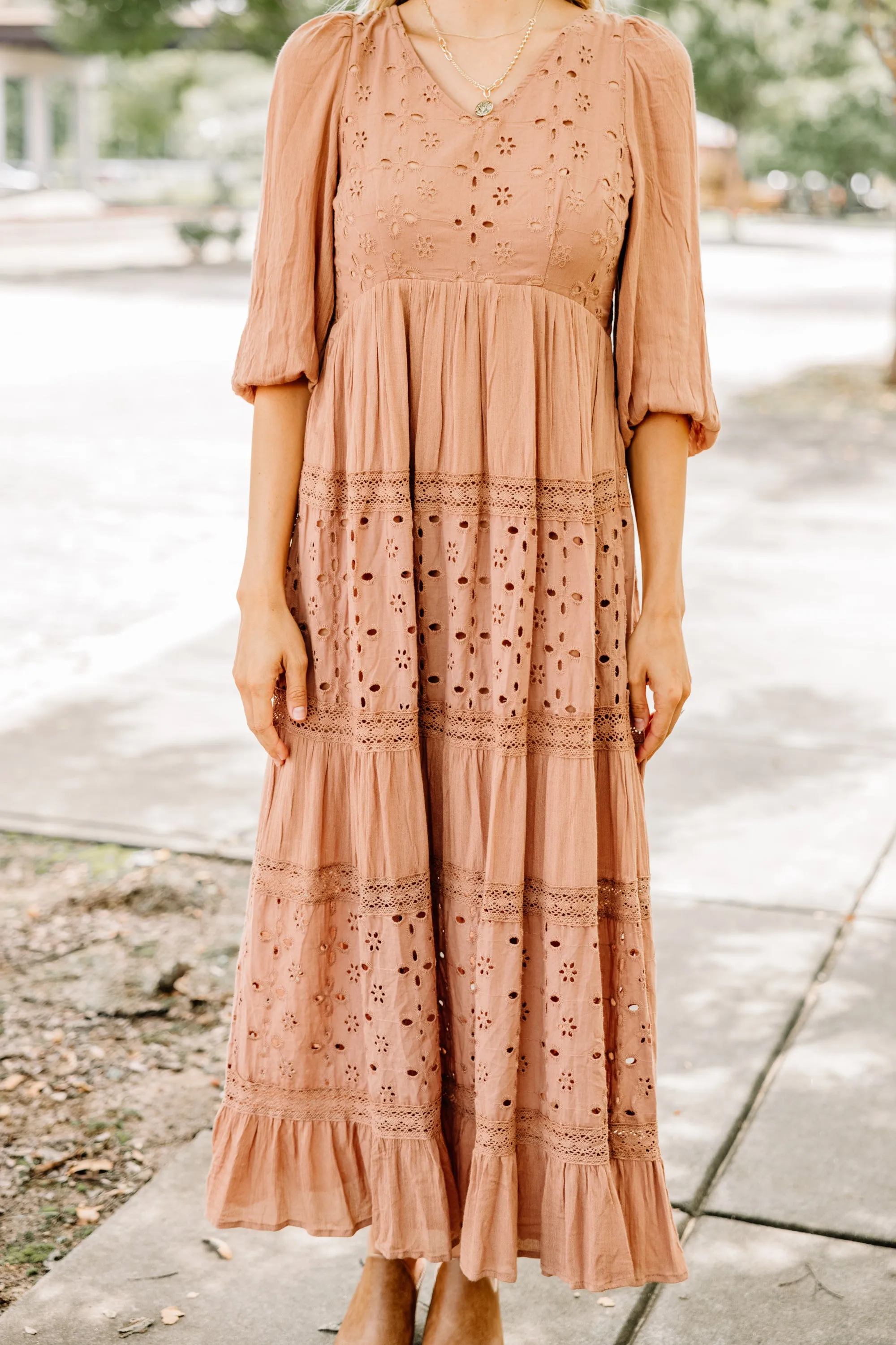 Live Your Best Life Clay Orange Eyelet Maxi Dress