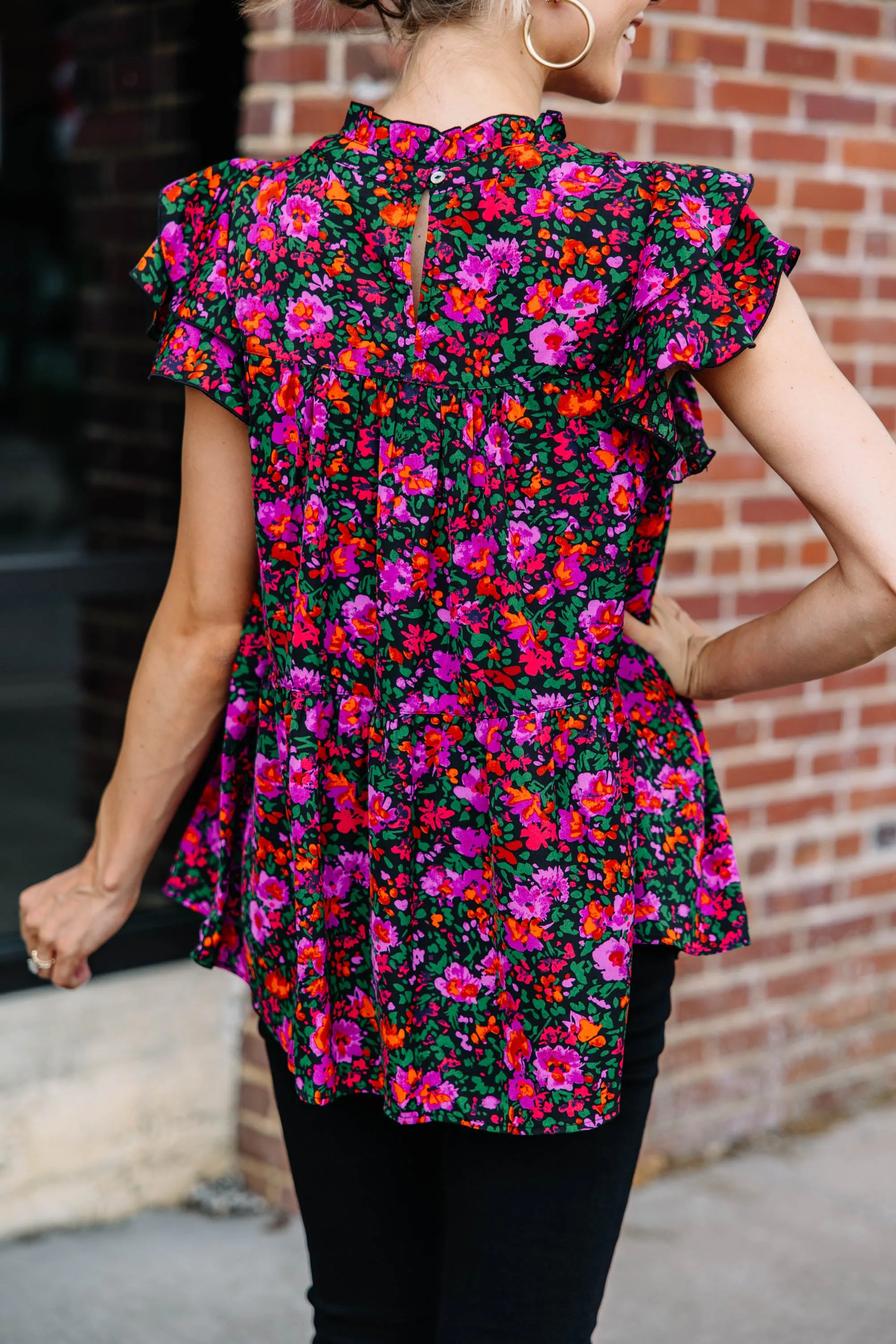 Live Your Dream Black Floral Blouse