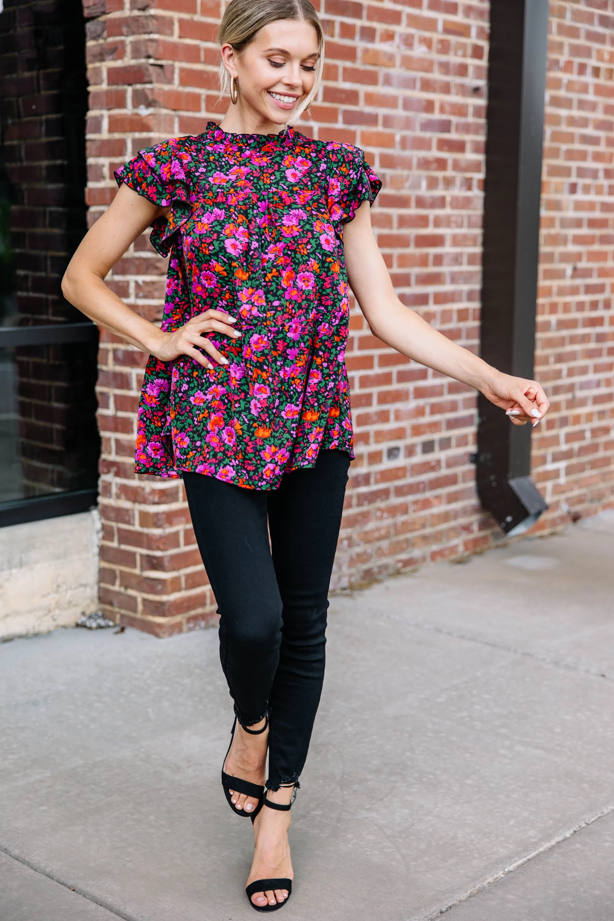 Live Your Dream Black Floral Blouse