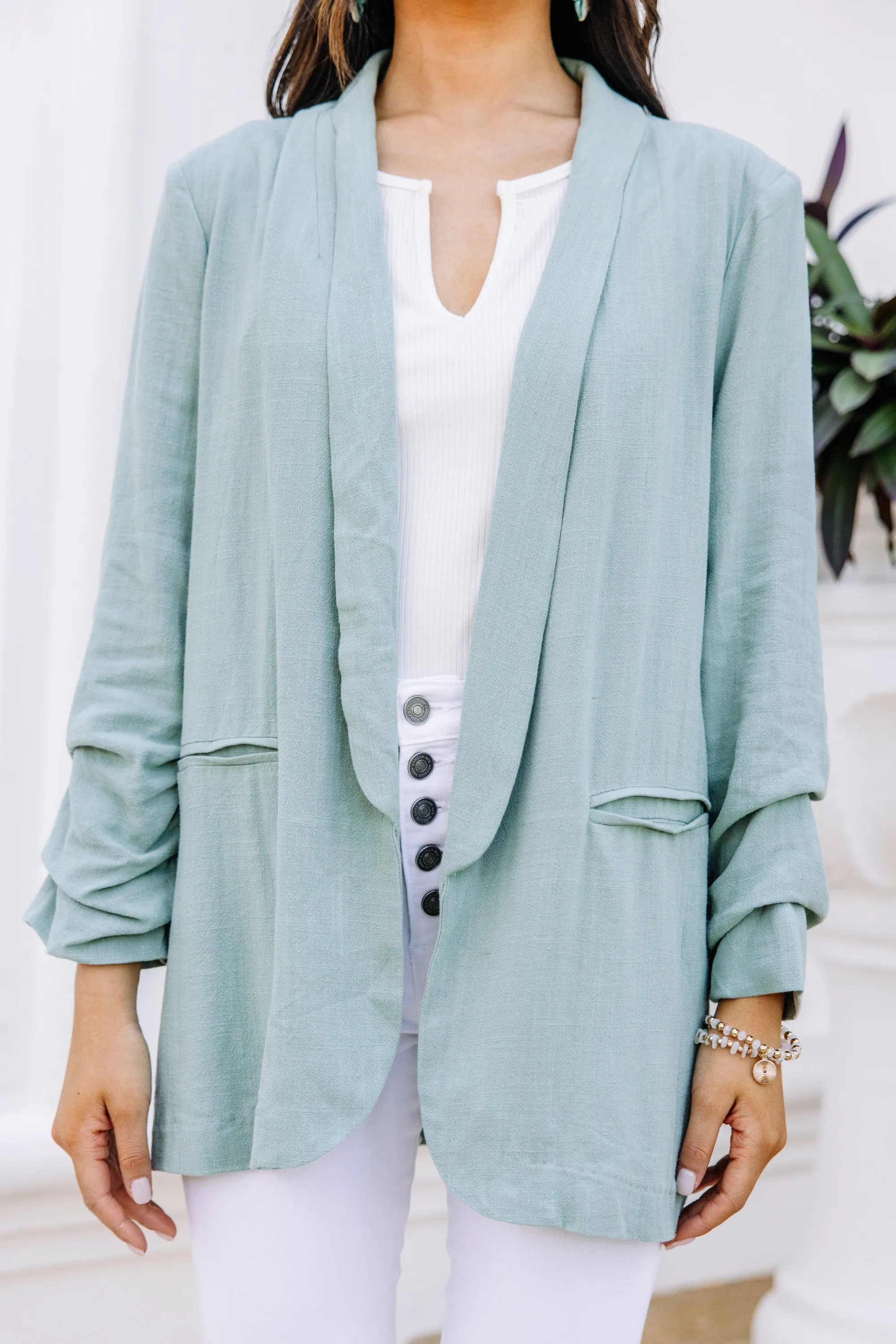 Live Your Dreams Sage Green Linen Blazer