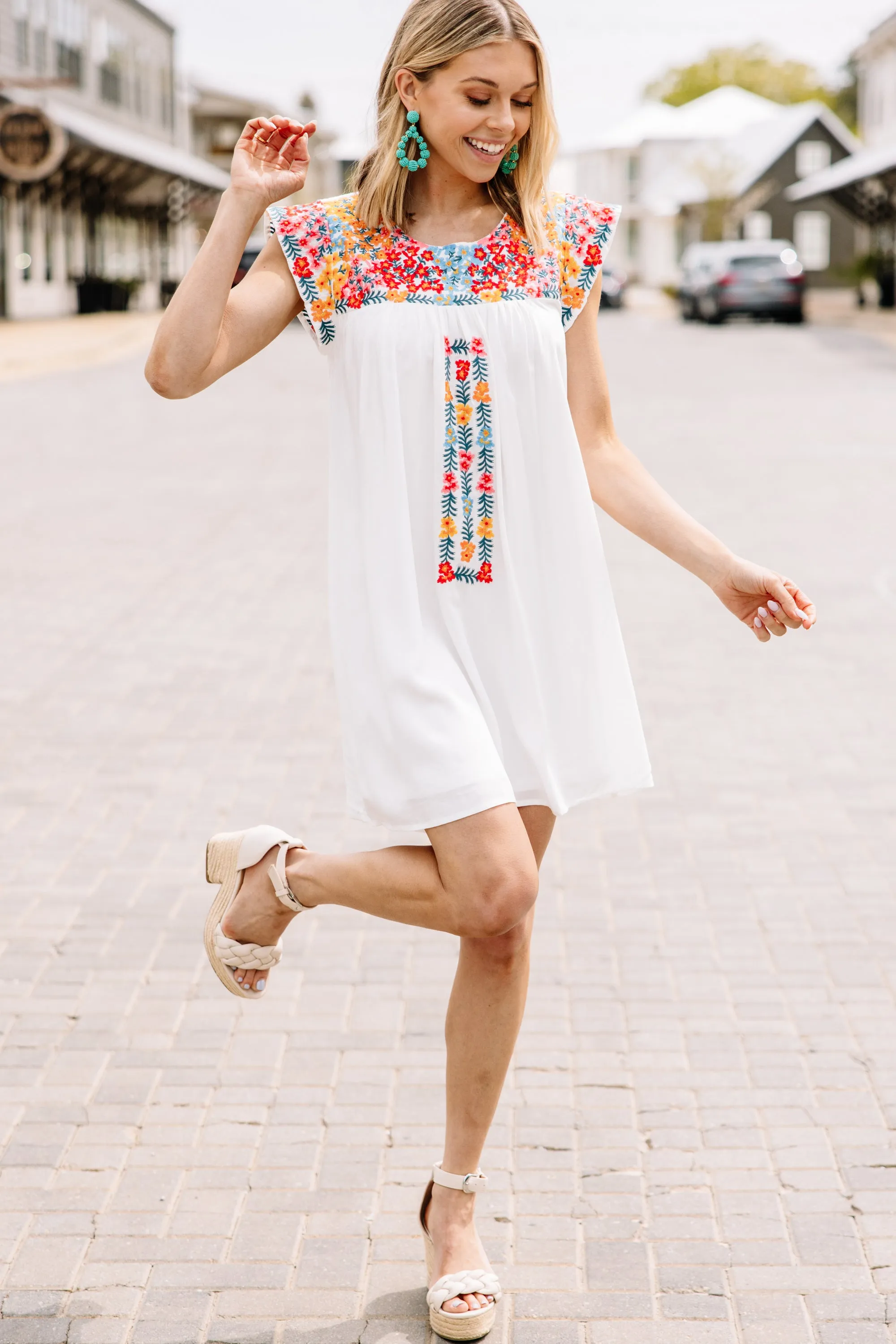 Live Your Way Ivory White Embroidered Dress