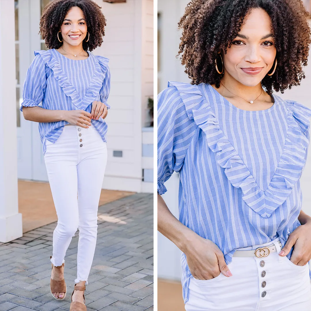 Living In The Moment Light Blue Striped Top