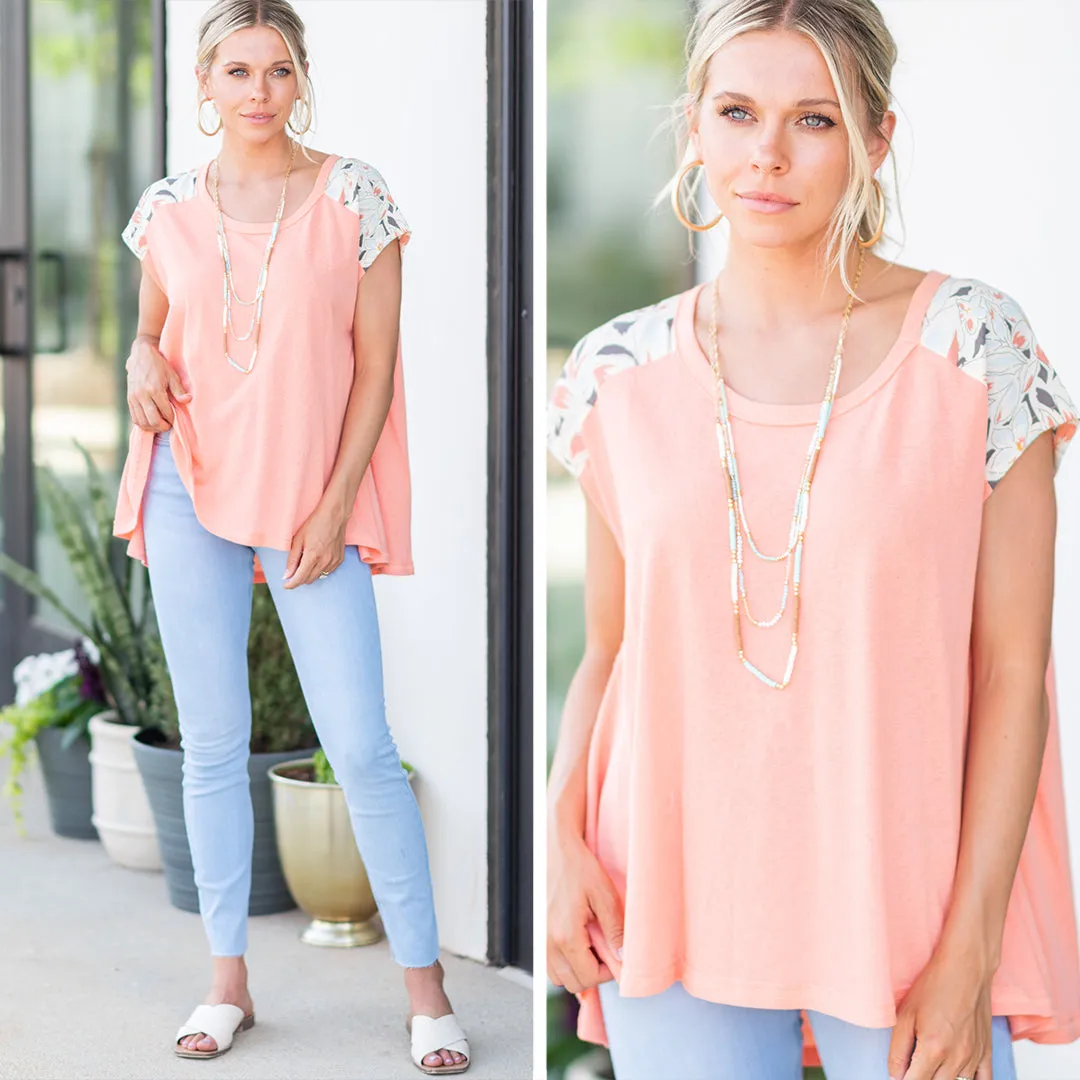 Living My Life Coral Pink Floral Sleeve Top