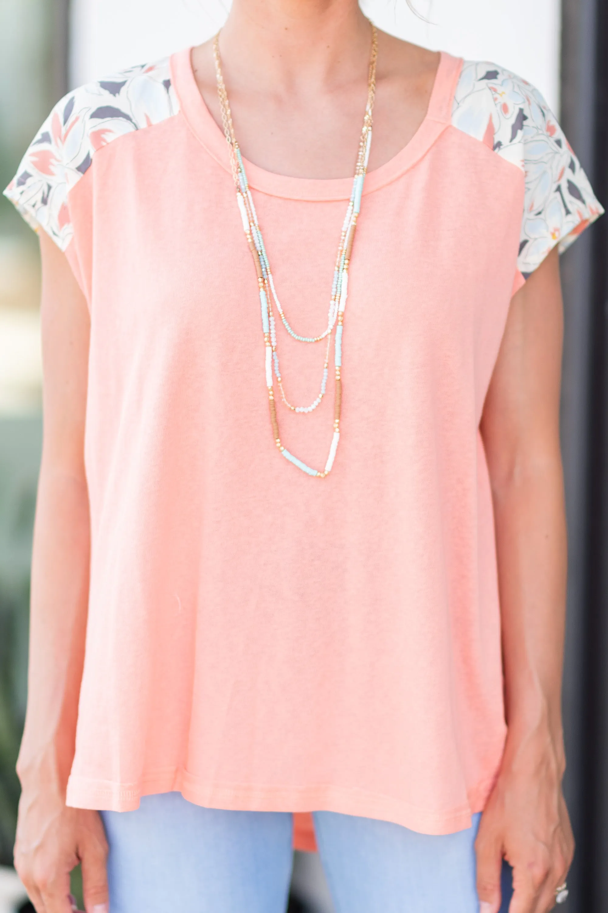 Living My Life Coral Pink Floral Sleeve Top