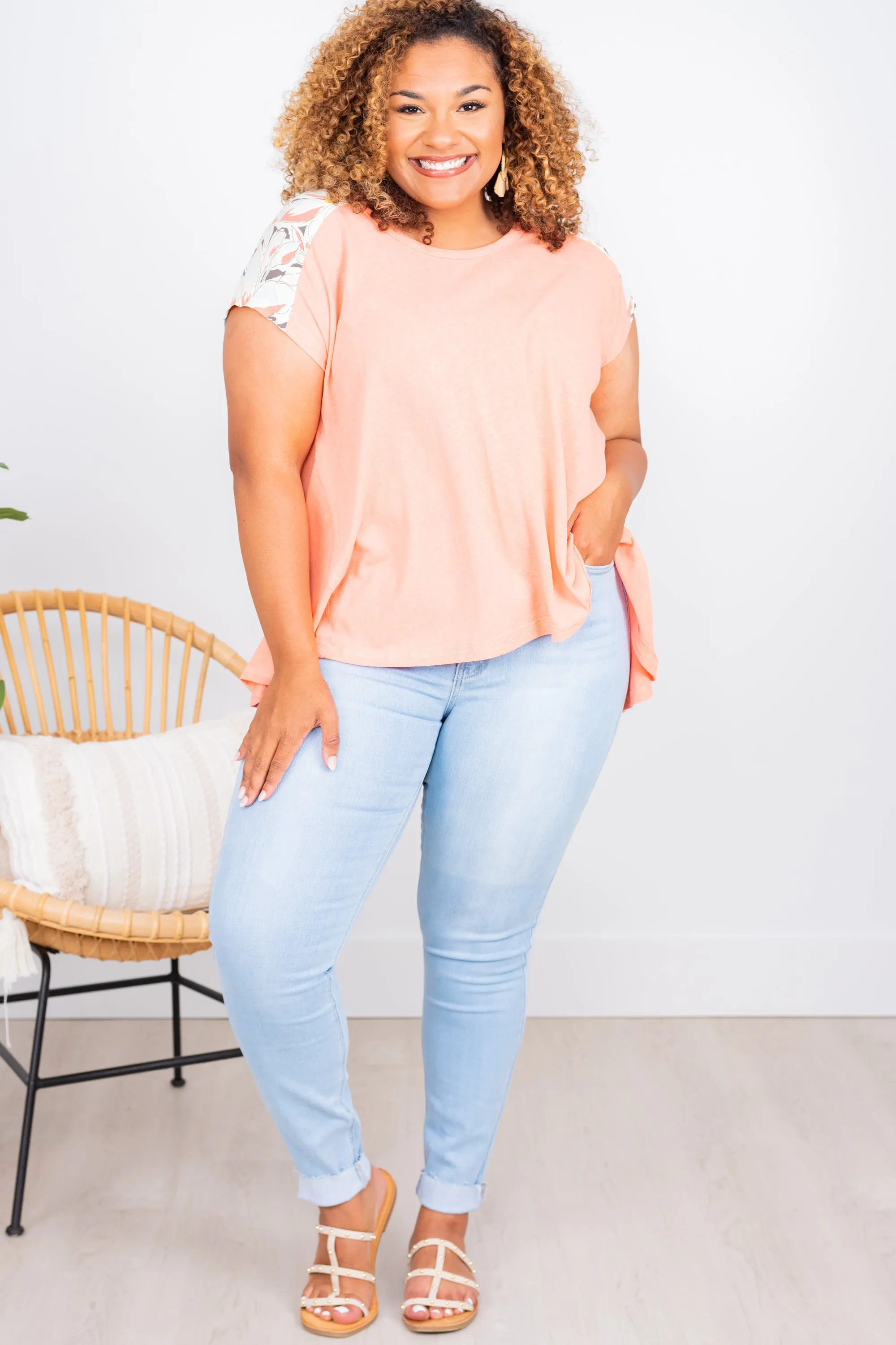 Living My Life Coral Pink Floral Sleeve Top