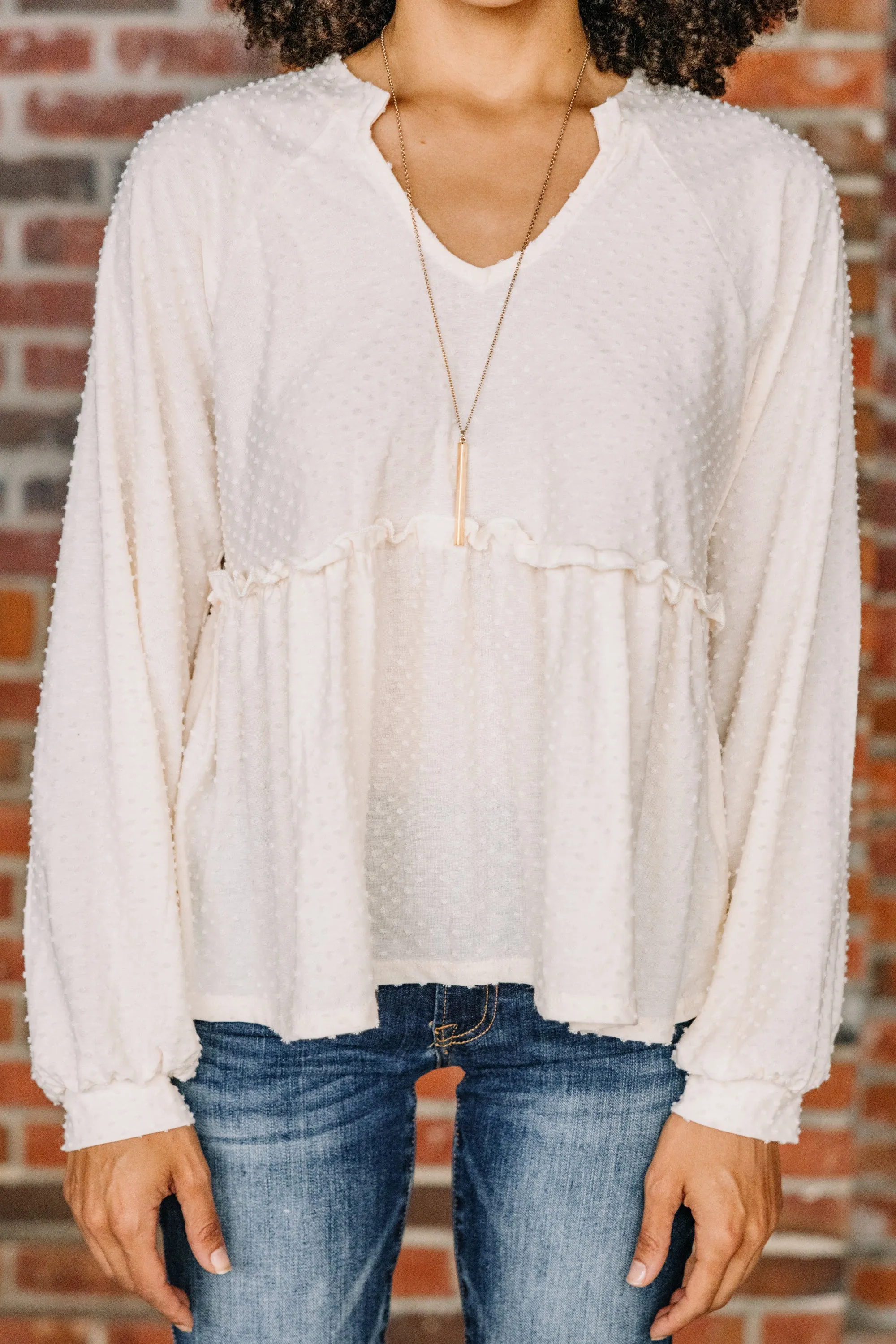 Living My Life Ivory White Swiss Dot Blouse