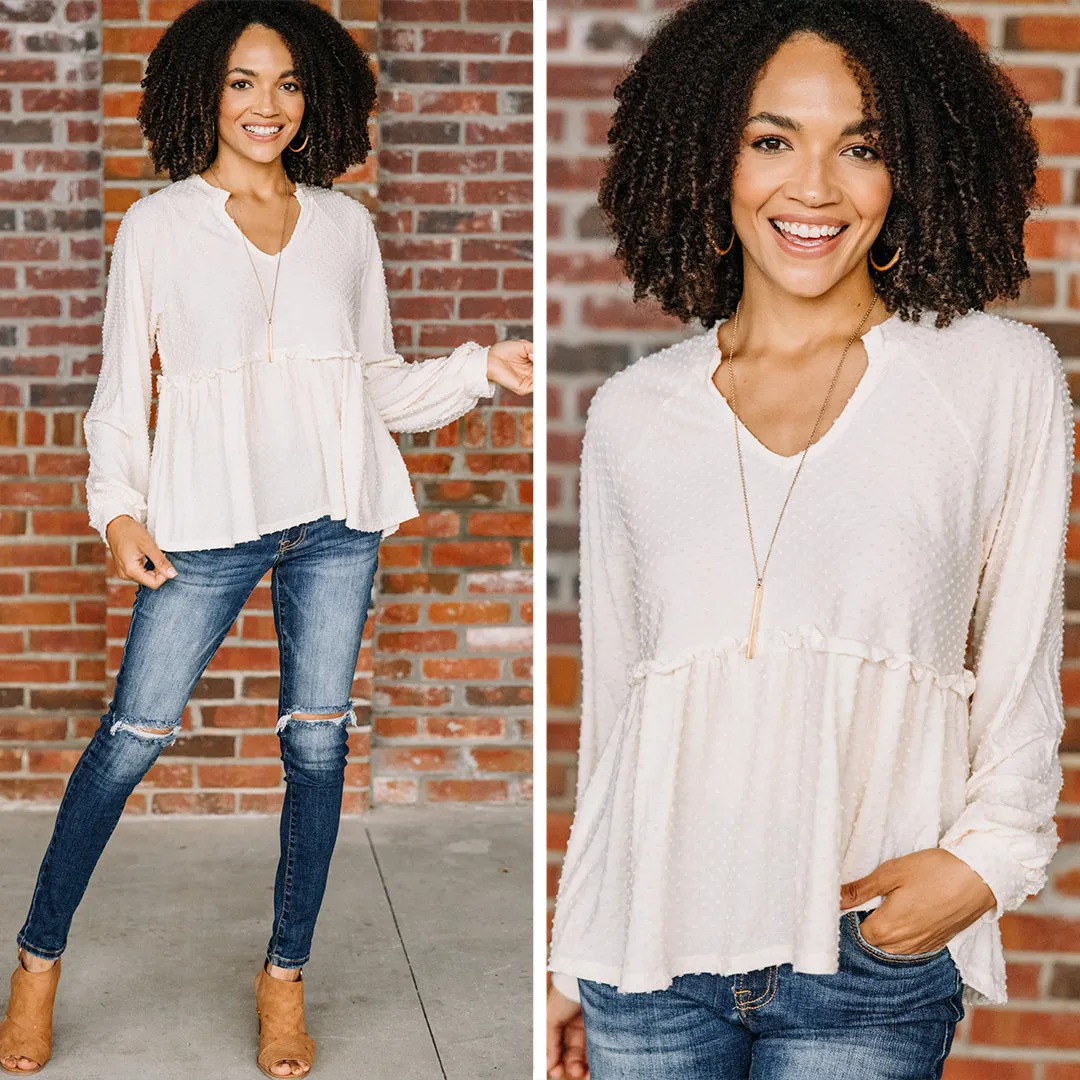 Living My Life Ivory White Swiss Dot Blouse