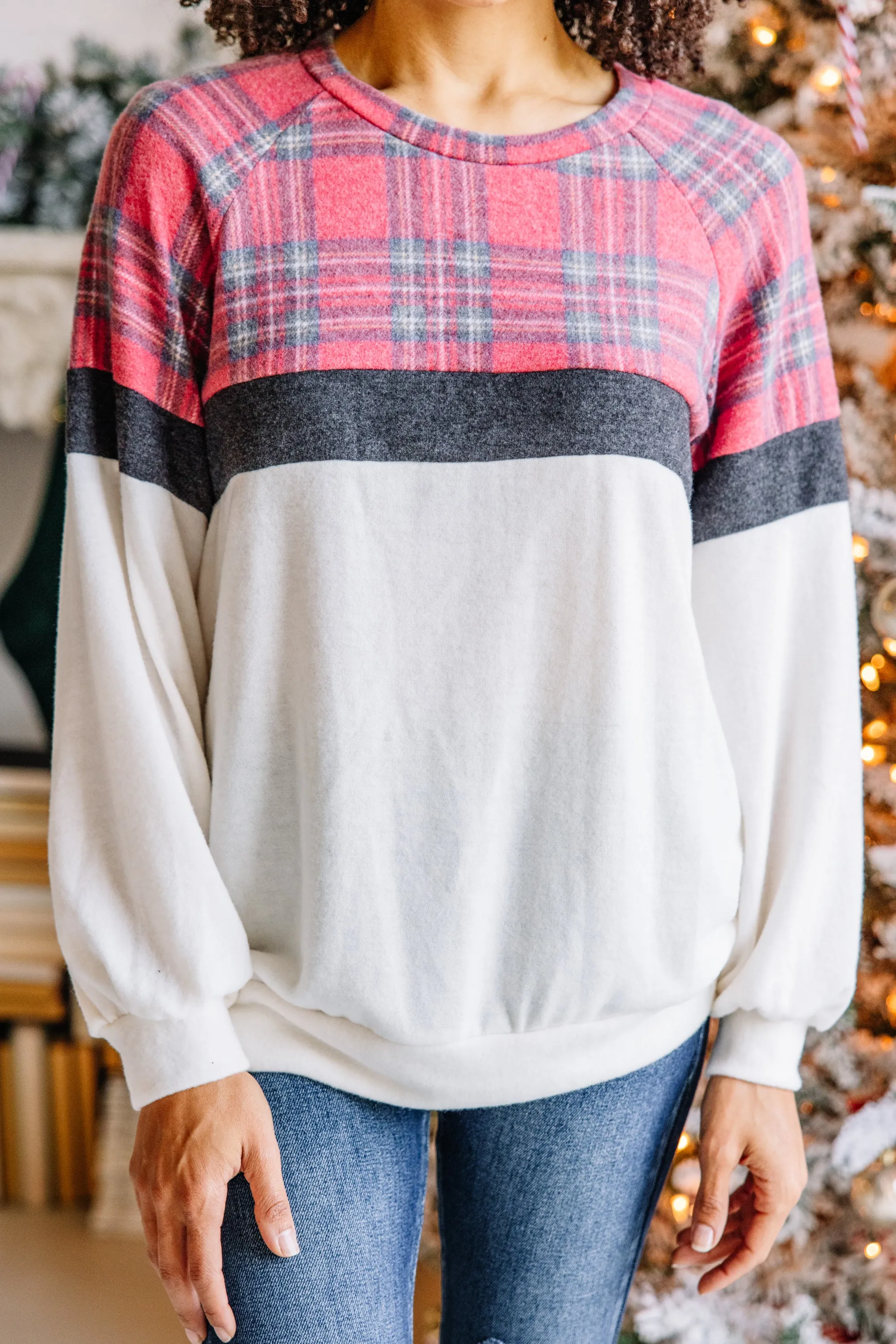 Living Your Life Ivory White Plaid Tunic
