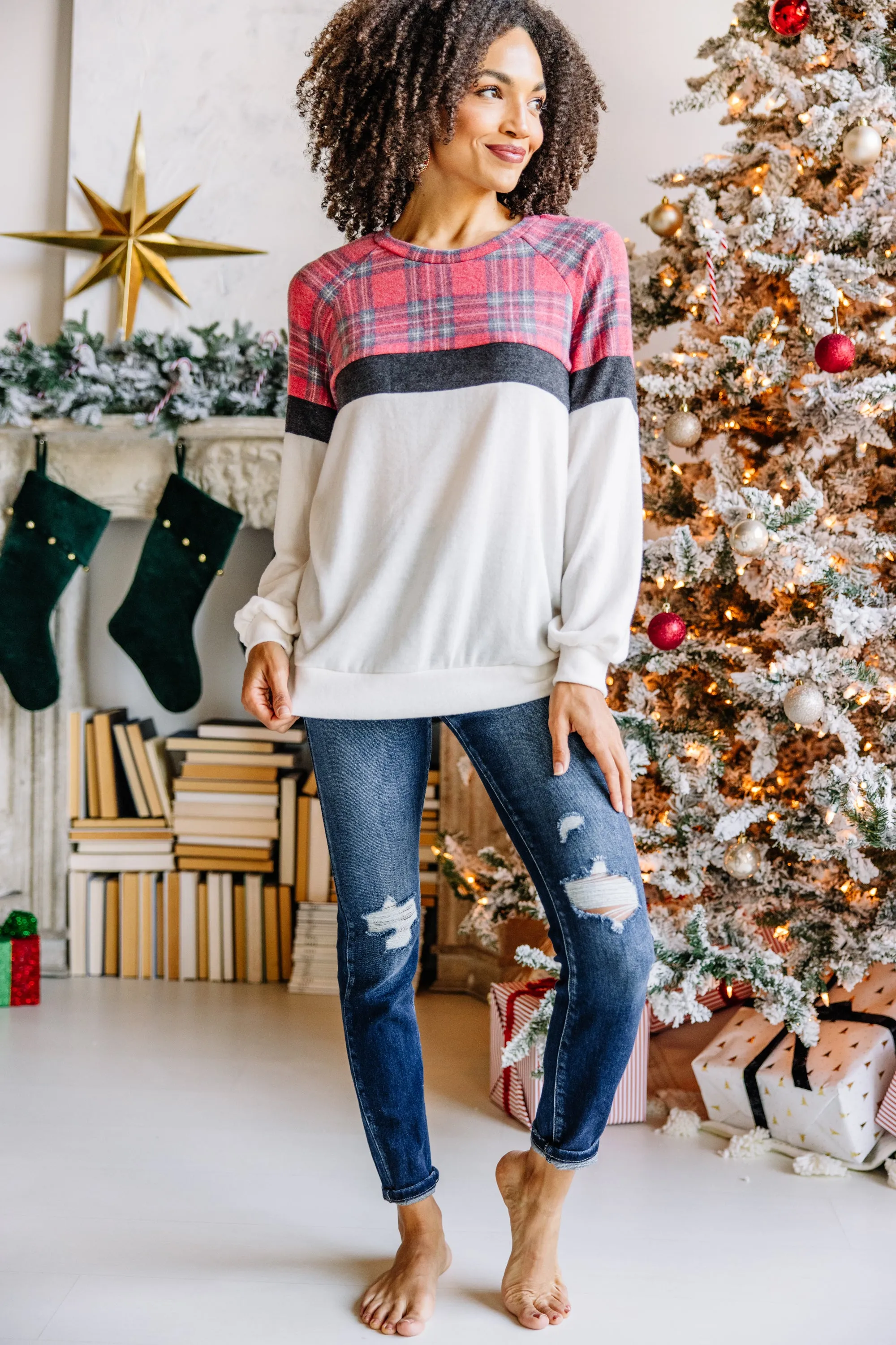 Living Your Life Ivory White Plaid Tunic